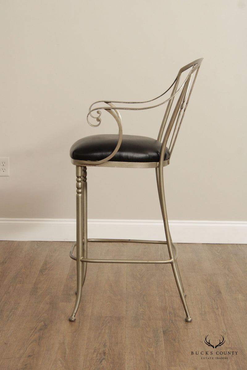 French Style Pair of Iron Frame Bar Stools