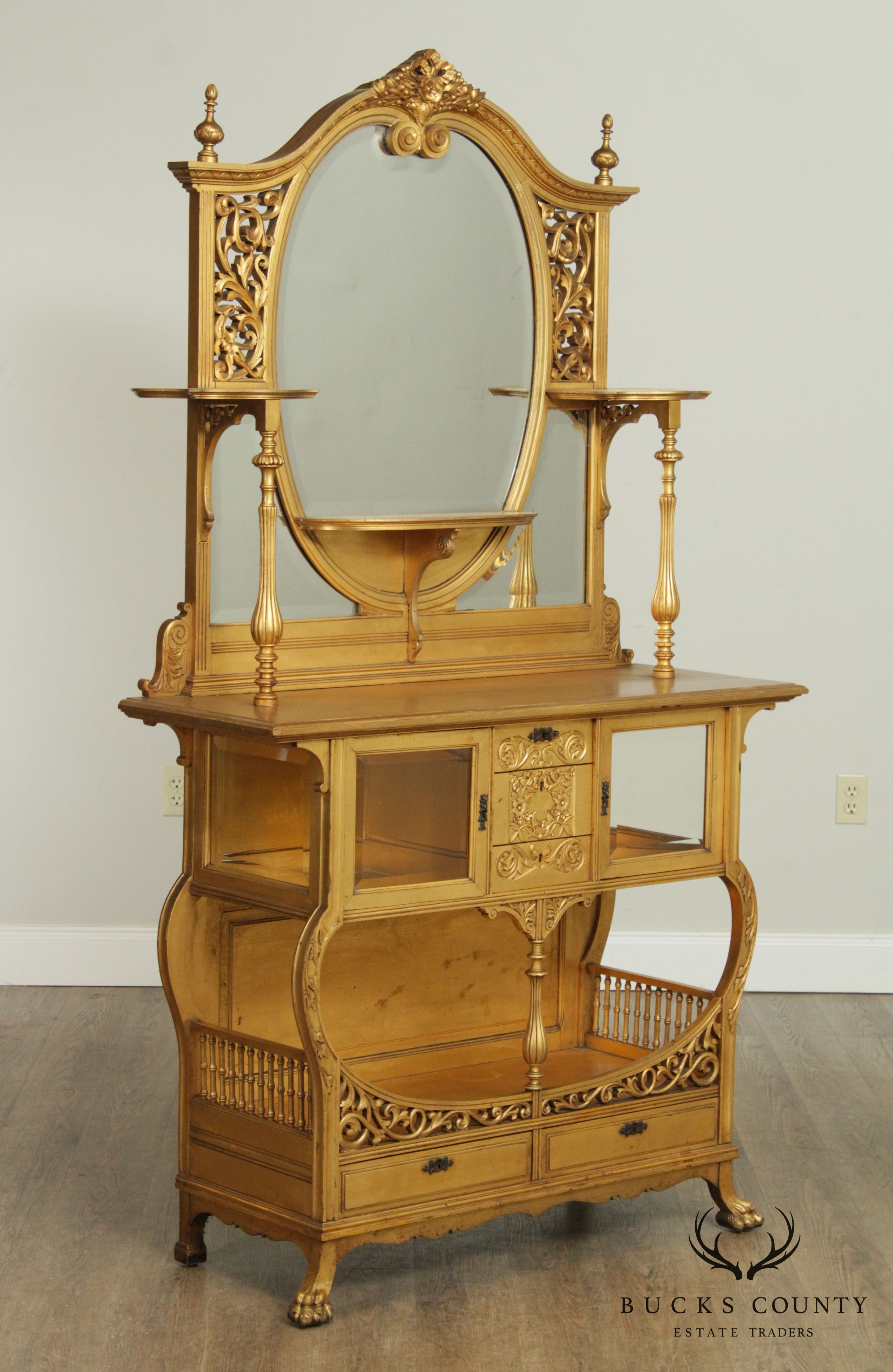 Antique Victorian Giltwood Curio Etagere Cabinet