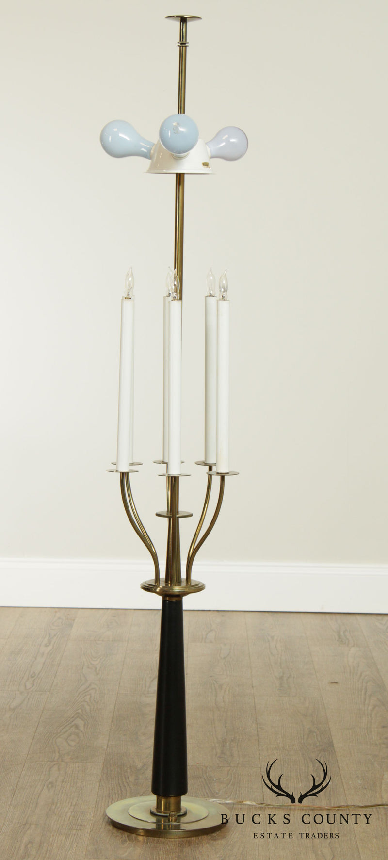 Tommi Parzinger Stiffel Mid Century Modern Brass Candelabra Floor Lamp