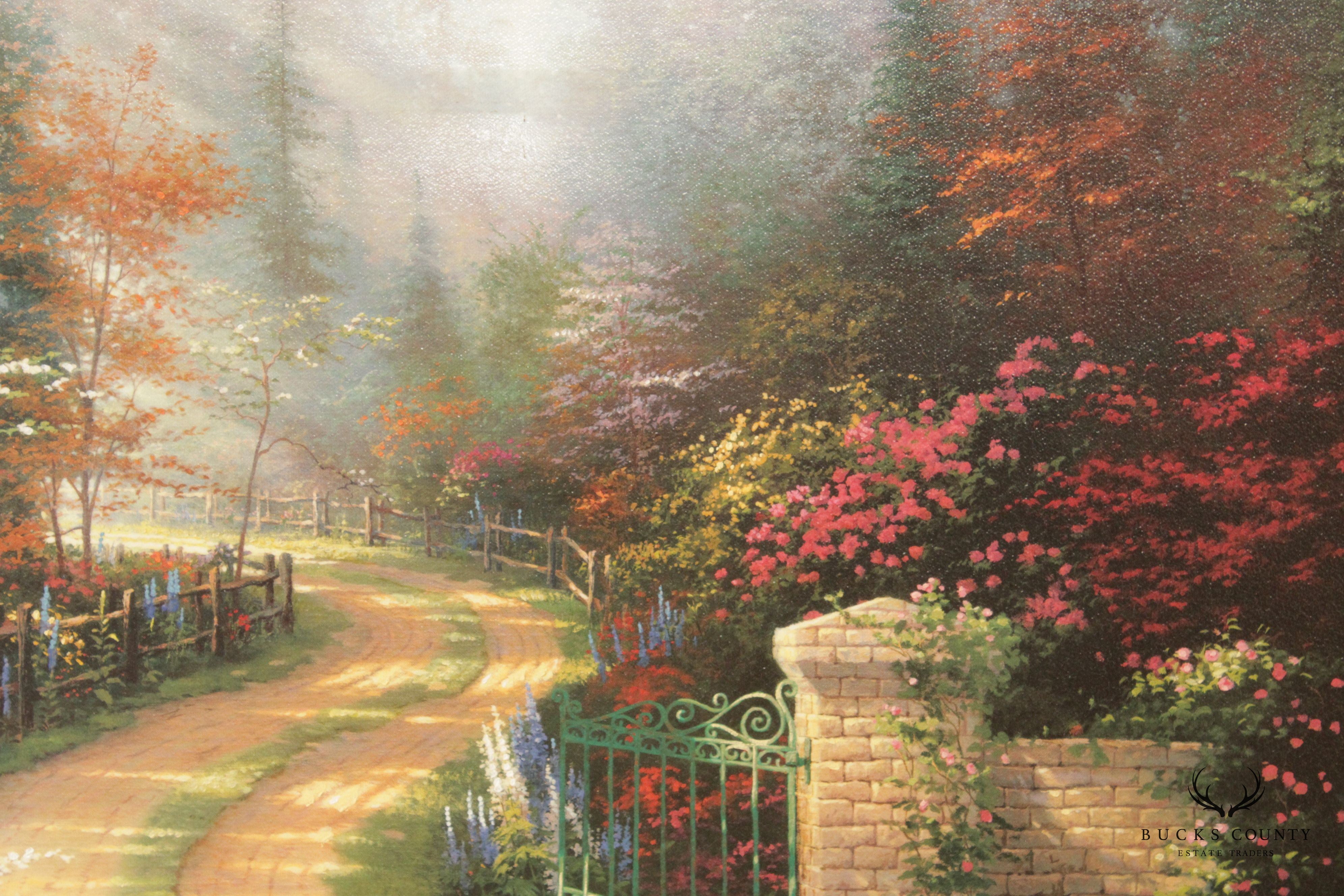 Thomas Kinkade 'Spring Gate' Lithograph Canvas Print, Custom Framed