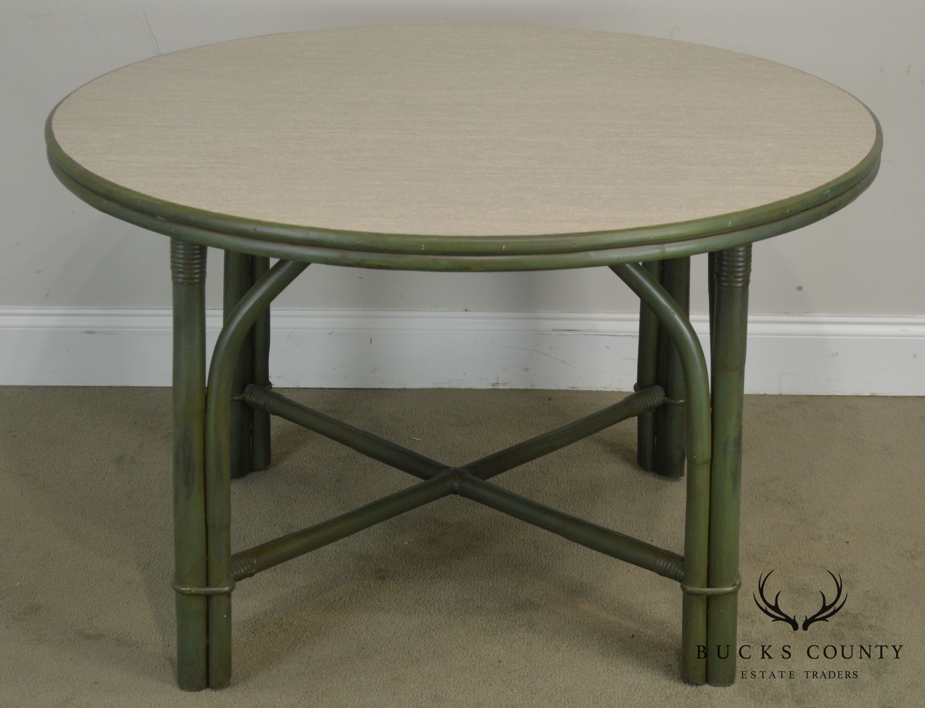 Ficks Reed Green Painted Vintage Round Side Table