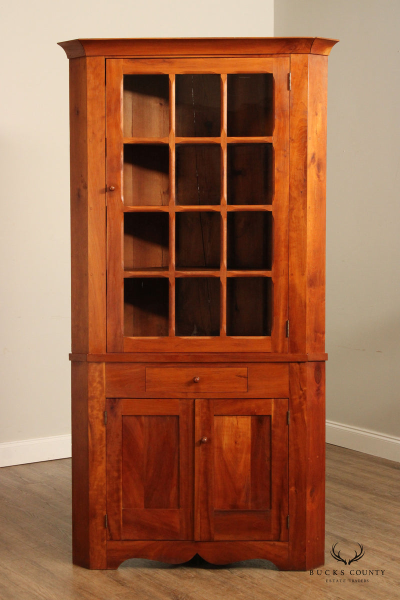 Custom Crafted Early American Style Cherry Corner Cupboard