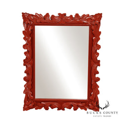 Vintage Foliate Carved Red Painted Wall Mirror
