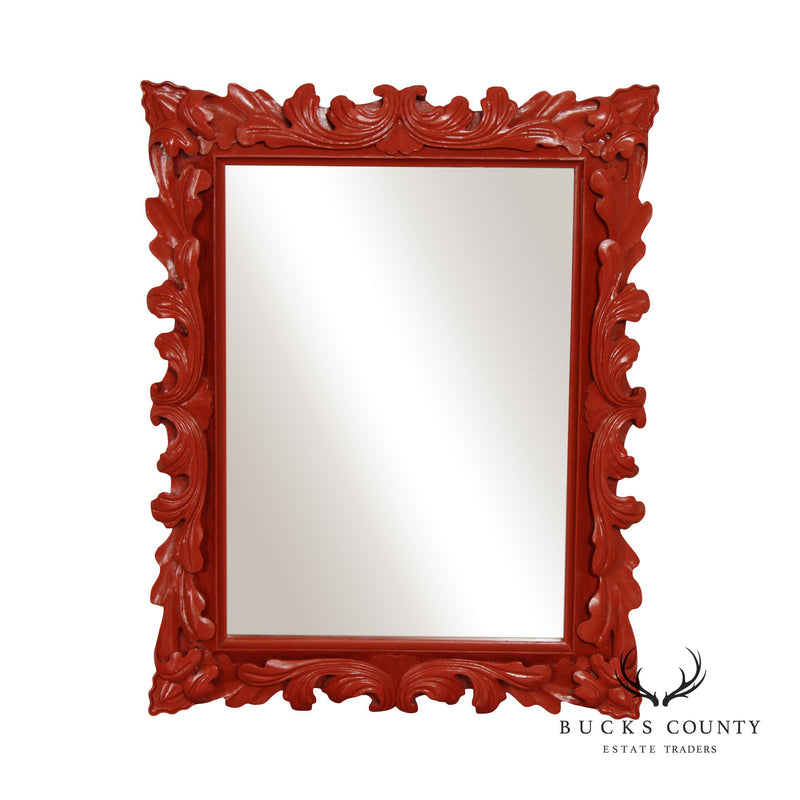 Vintage Foliate Carved Red Painted Wall Mirror