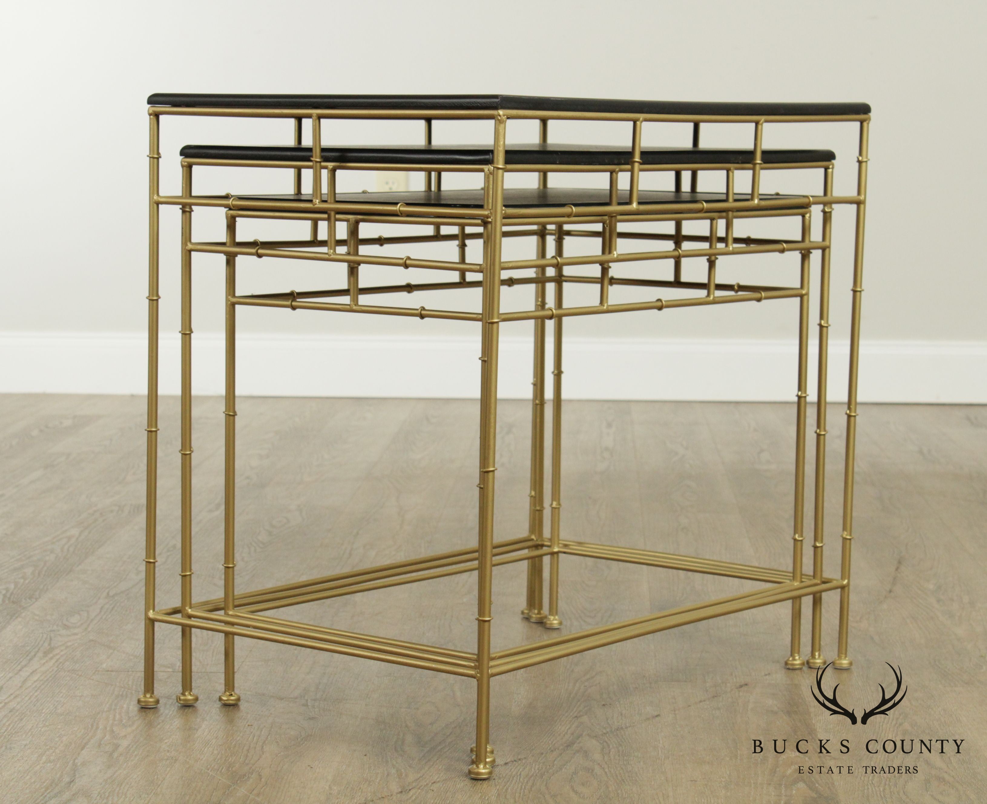 Black and Gold Faux Bamboo Iron Nesting Tables