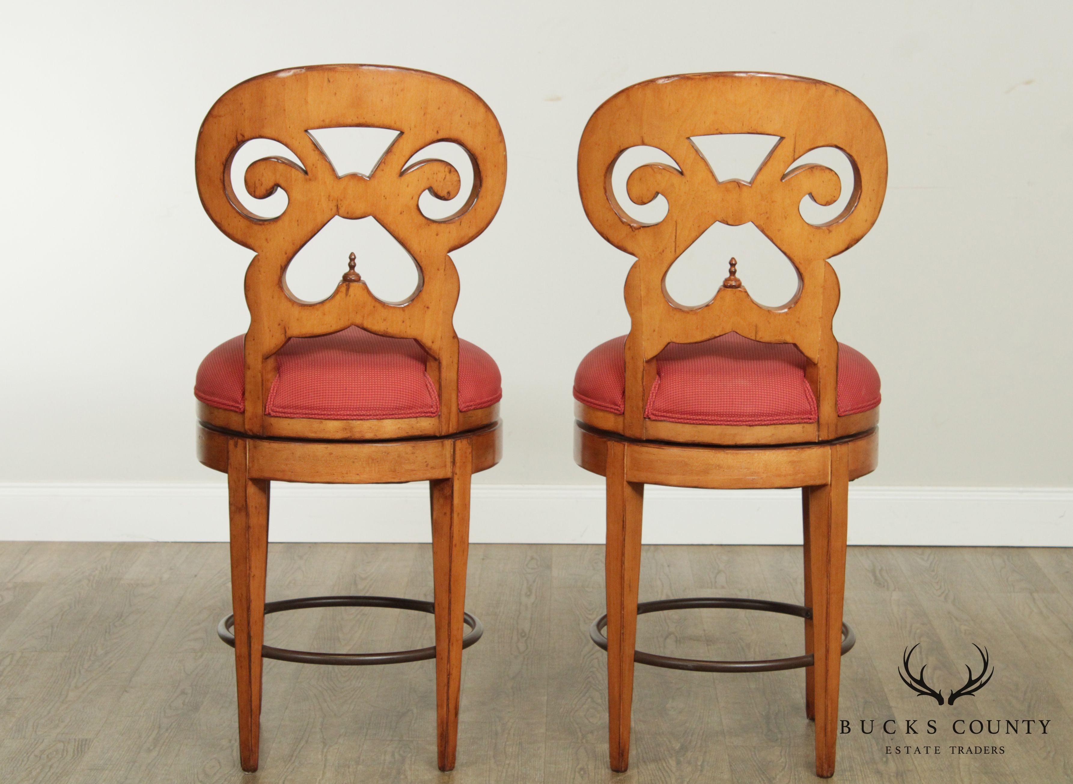 Biedermeier Style Quality Pair Swivel Bar Stools