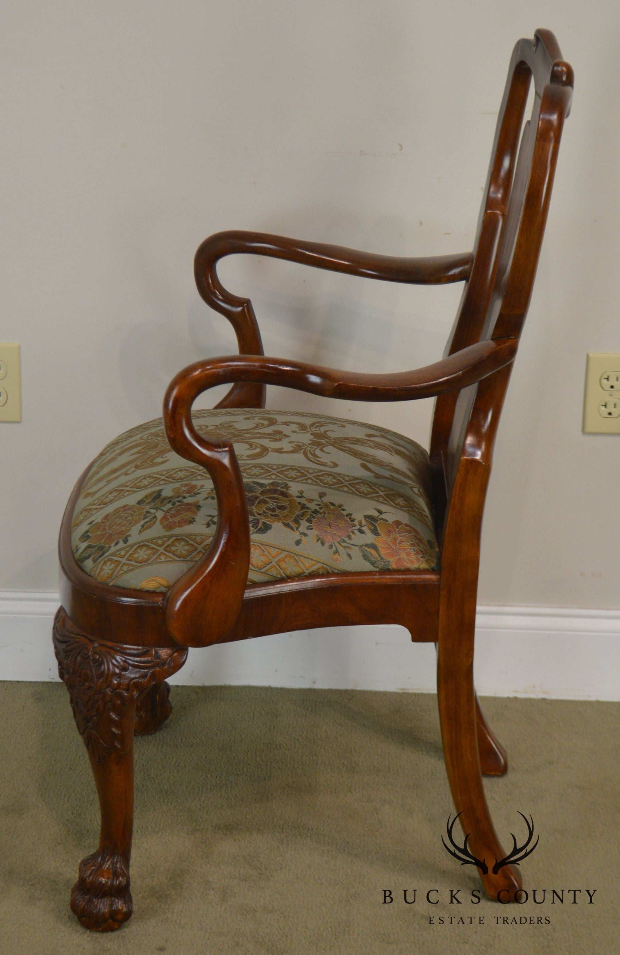 Georgian Style Custom Quality Pair of Paw Foot Arm Chairs