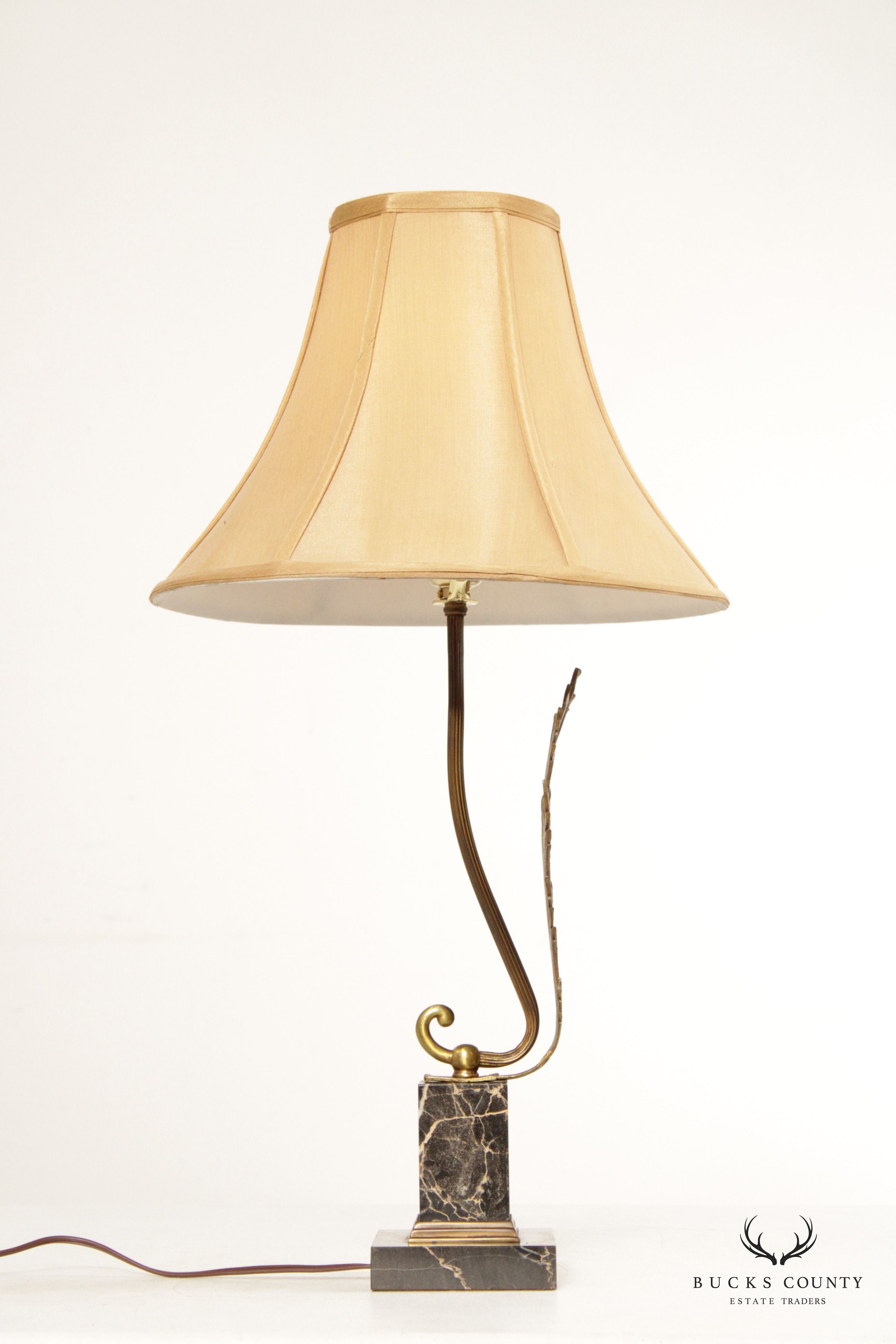 Acanthus Bronze and Marble Table Lamp with Shade