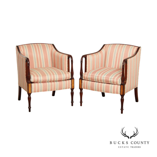 Southwood Sheraton Style Pair Custom Upholstered Mahogany Armchairs