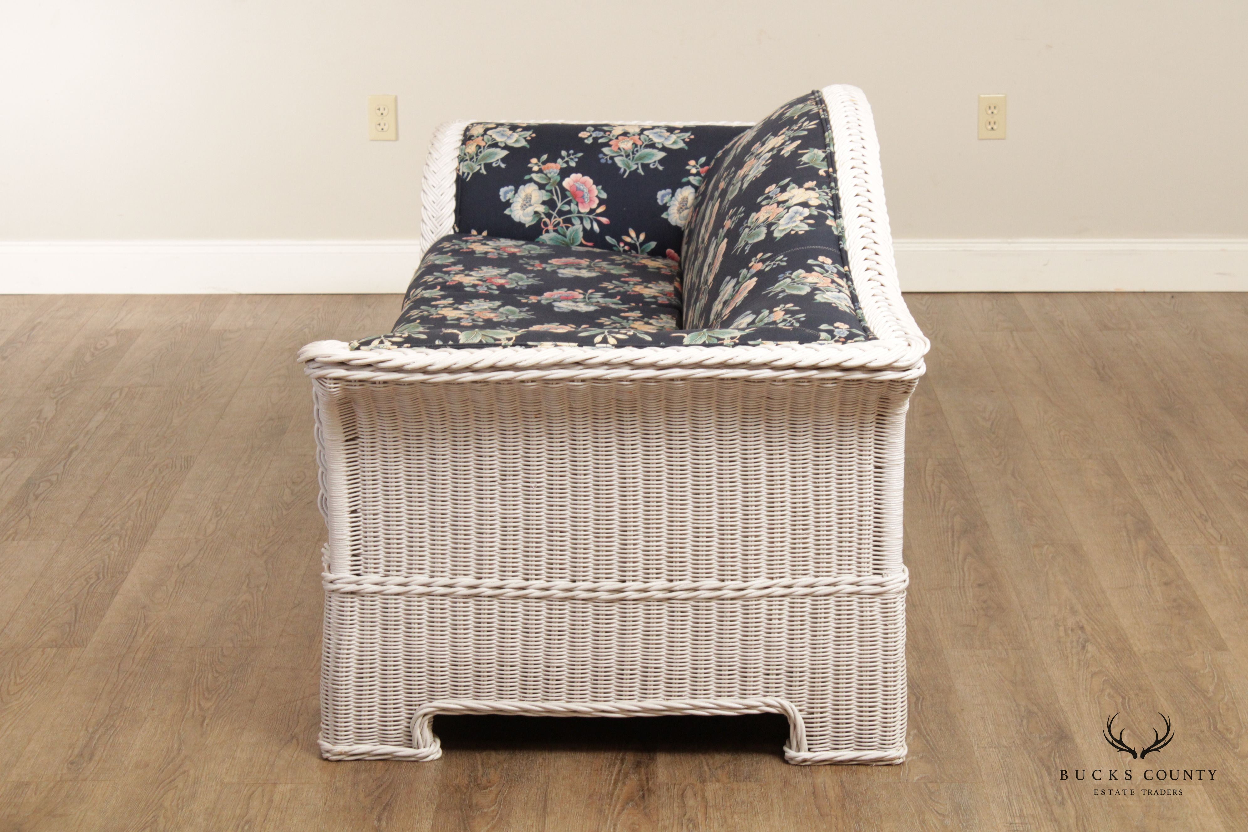 Traditional White Wicker Camelback Sofa