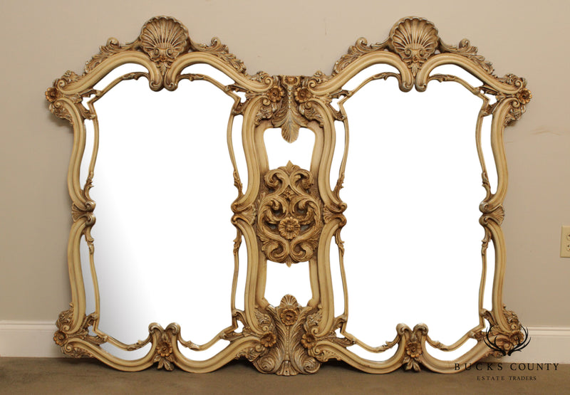 French Louis XV Style Large Painted Double Wall Mirror
