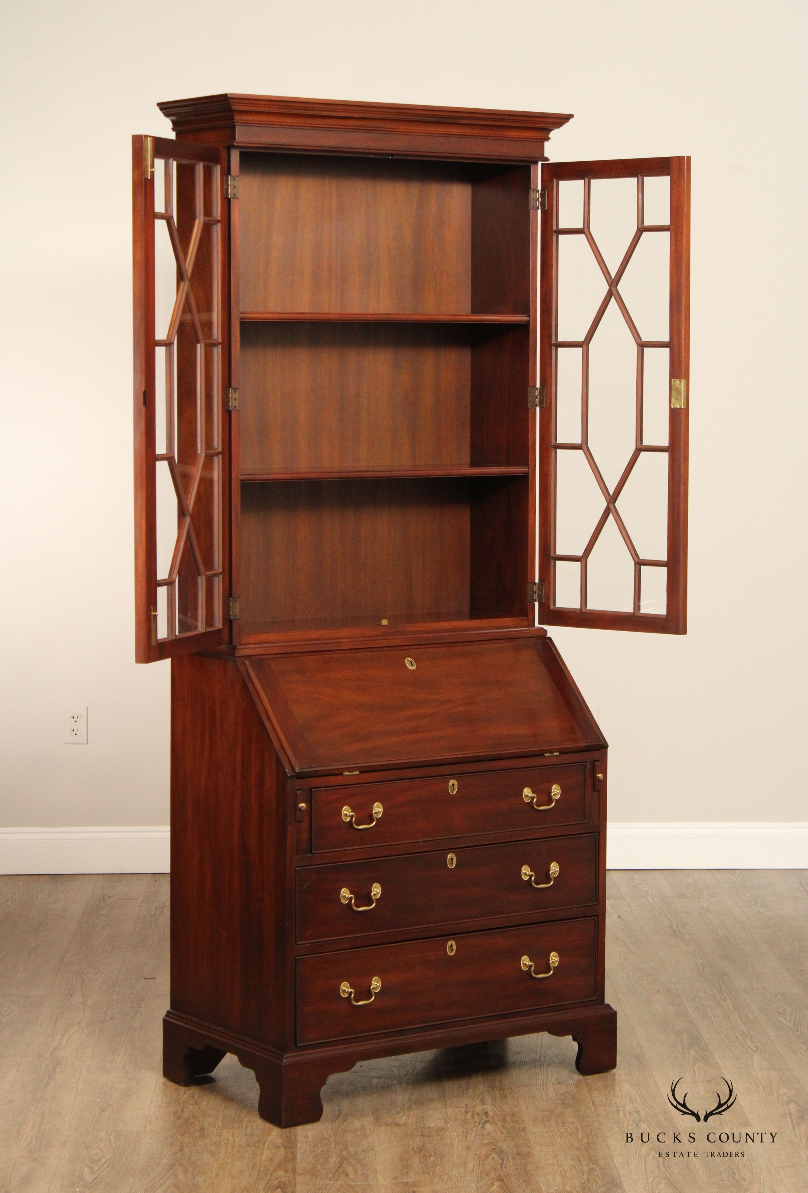 Henkel Harris Mahogany Chippendale Style Secretary Desk Bookcase