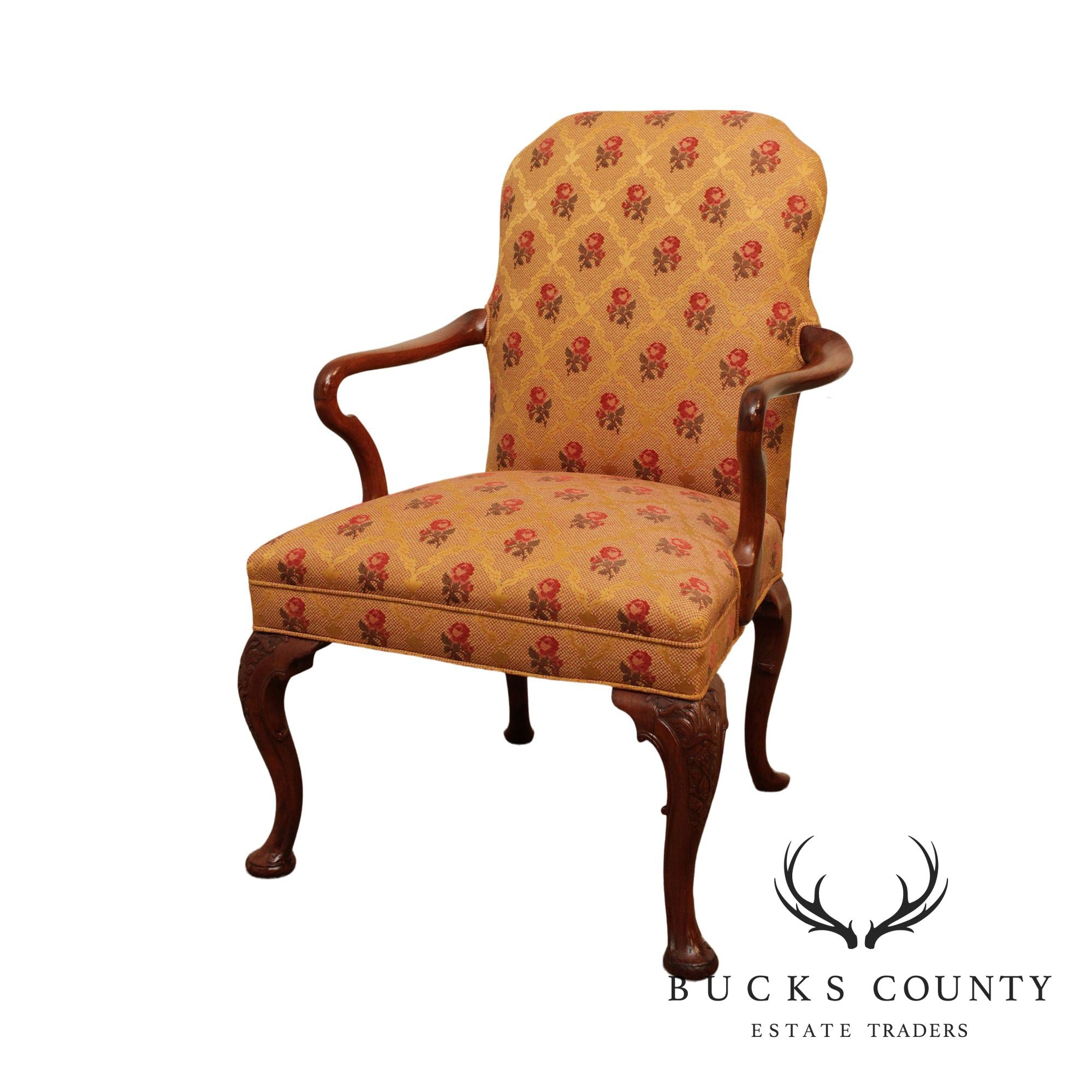 Queen Anne Style Custom Quality Vintage Walnut Armchair