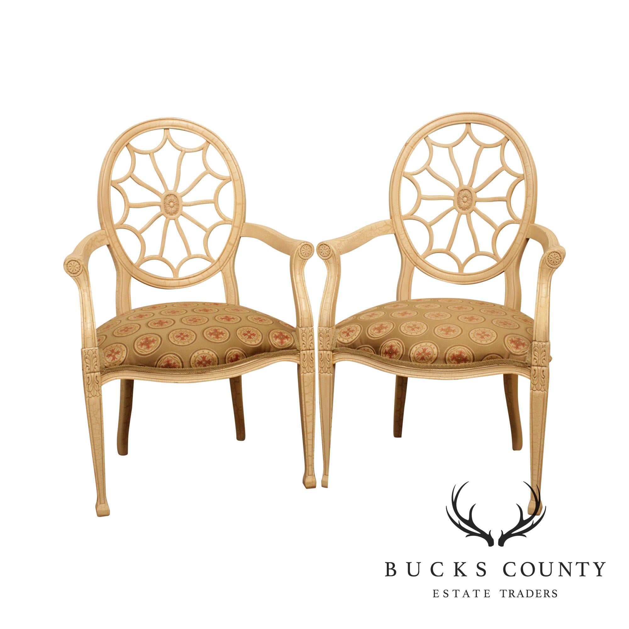 Regency Style Quality Pair Spider Back Armchairs