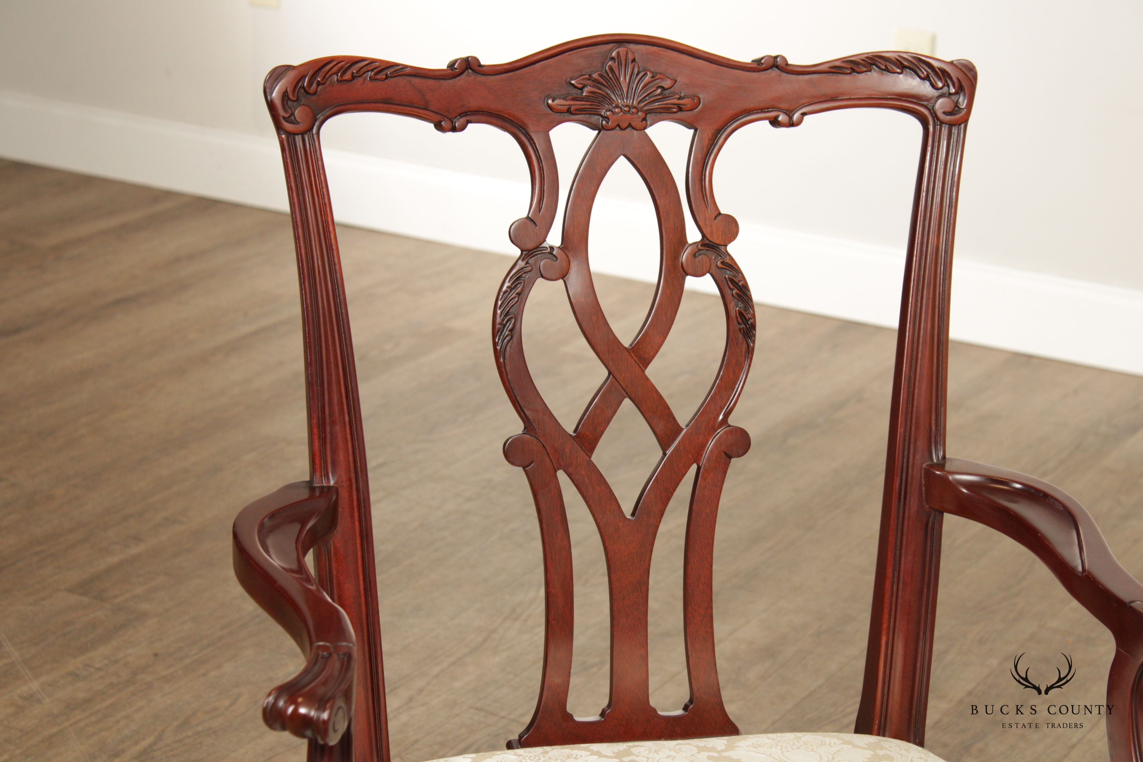 Kindel Chippendale Style Pair Mahogany Armchairs