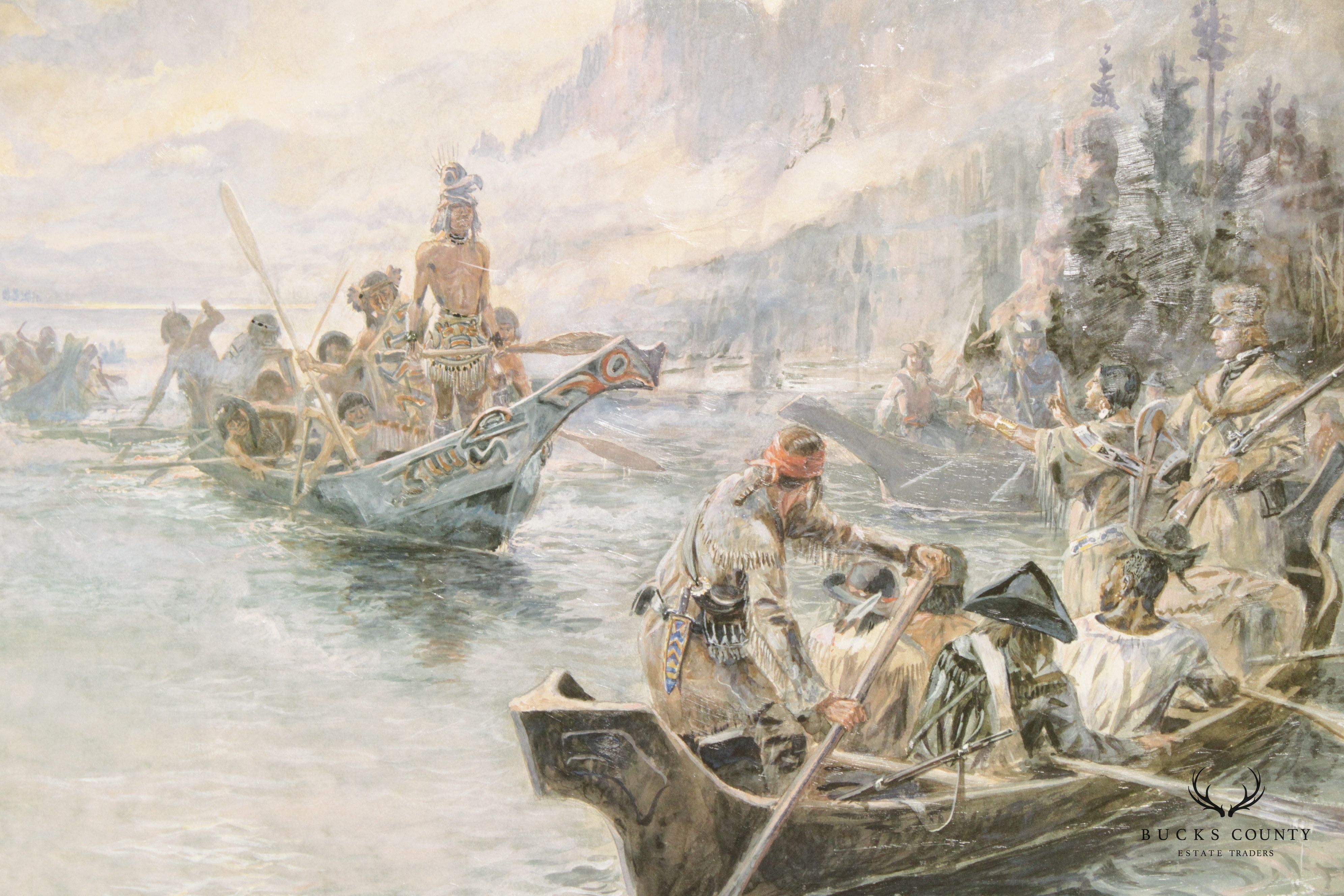 Charles M. Russell 'Lewis and Clark on the Lower Columbia' Fine Art Print, Custom Framed