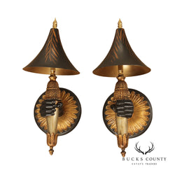 Vintage Pair of Parcel Gilt Figural Wall Sconces