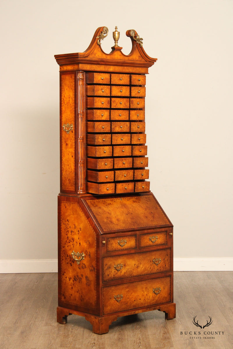 Theodore Alexander Chippendale Style Burl Wood Inlaid Secretary Desk