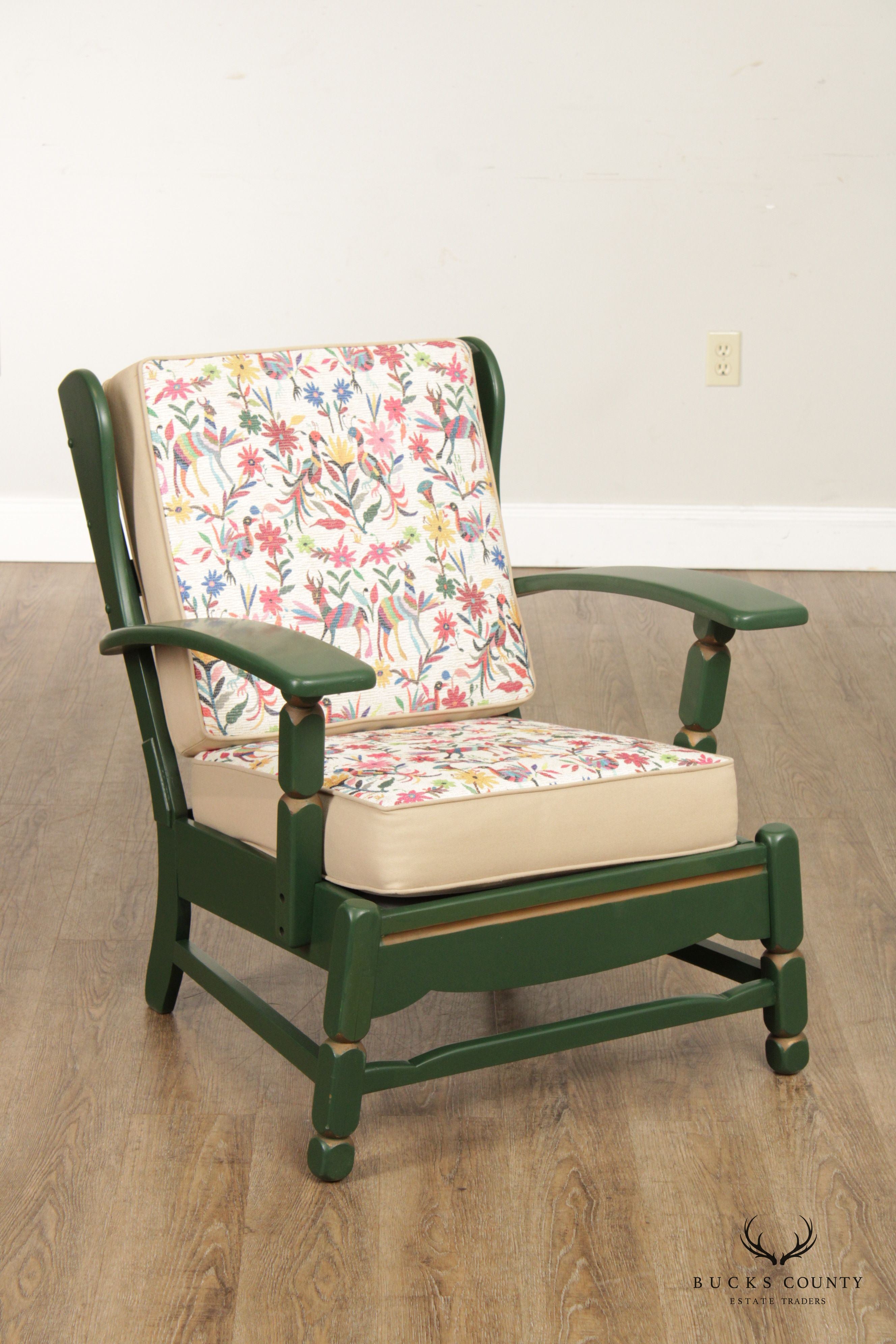 Mid Century Folk Art Green Painted Armchair