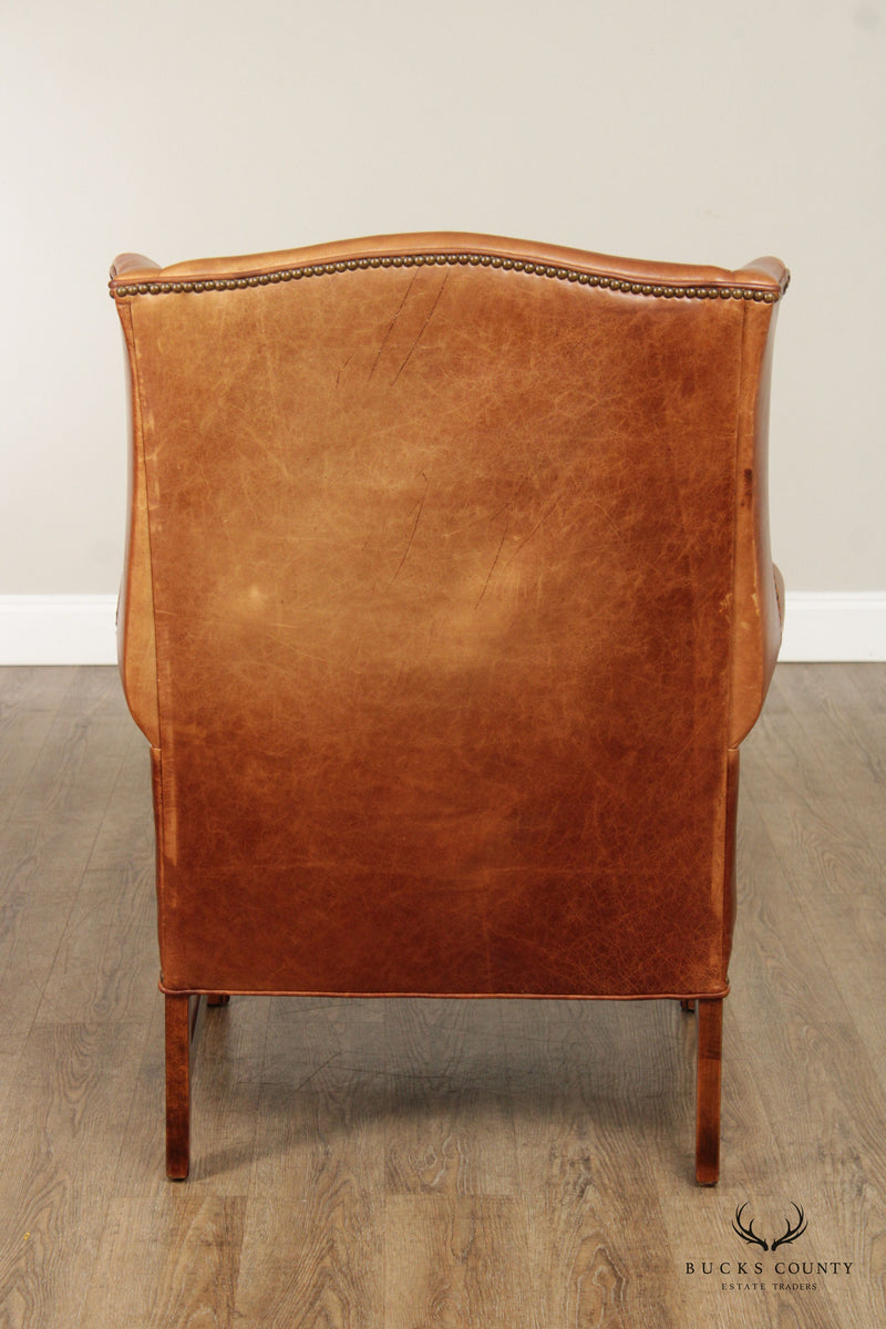 Ethan Allen Chippendale Style Leather Wingback Armchair