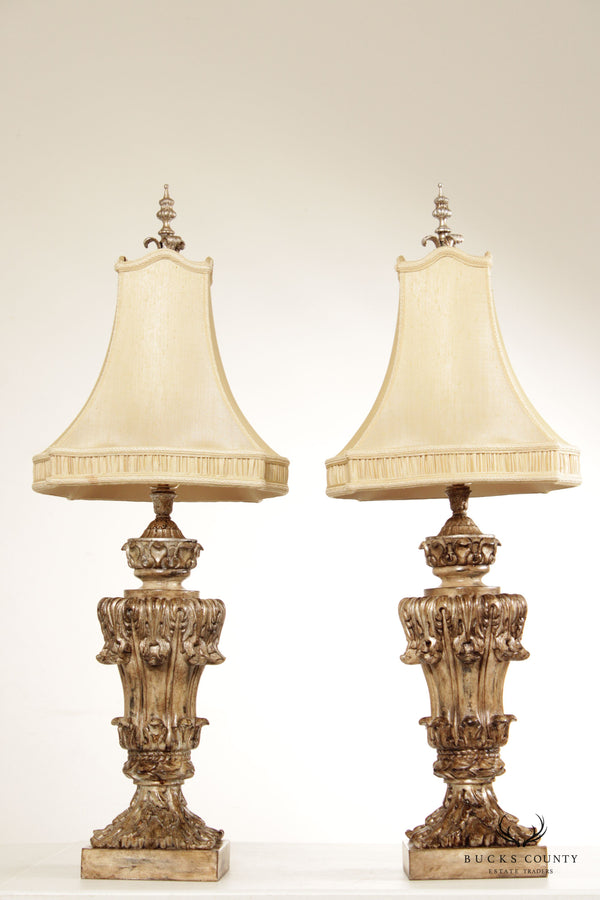 John-Richard Classical Style Pair of Acanthus Carved Table Lamps