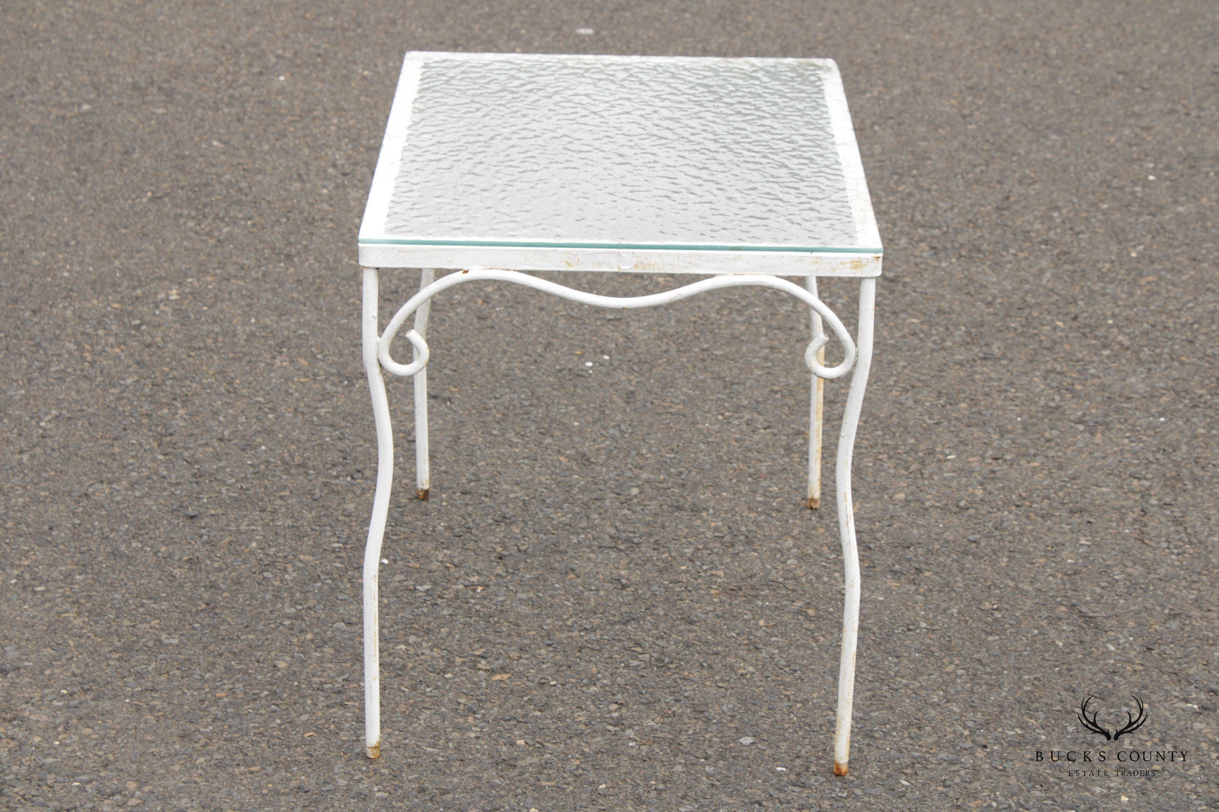 Art Nouveau Style Glass Top Wrought Iron Outdoor Patio Side Table