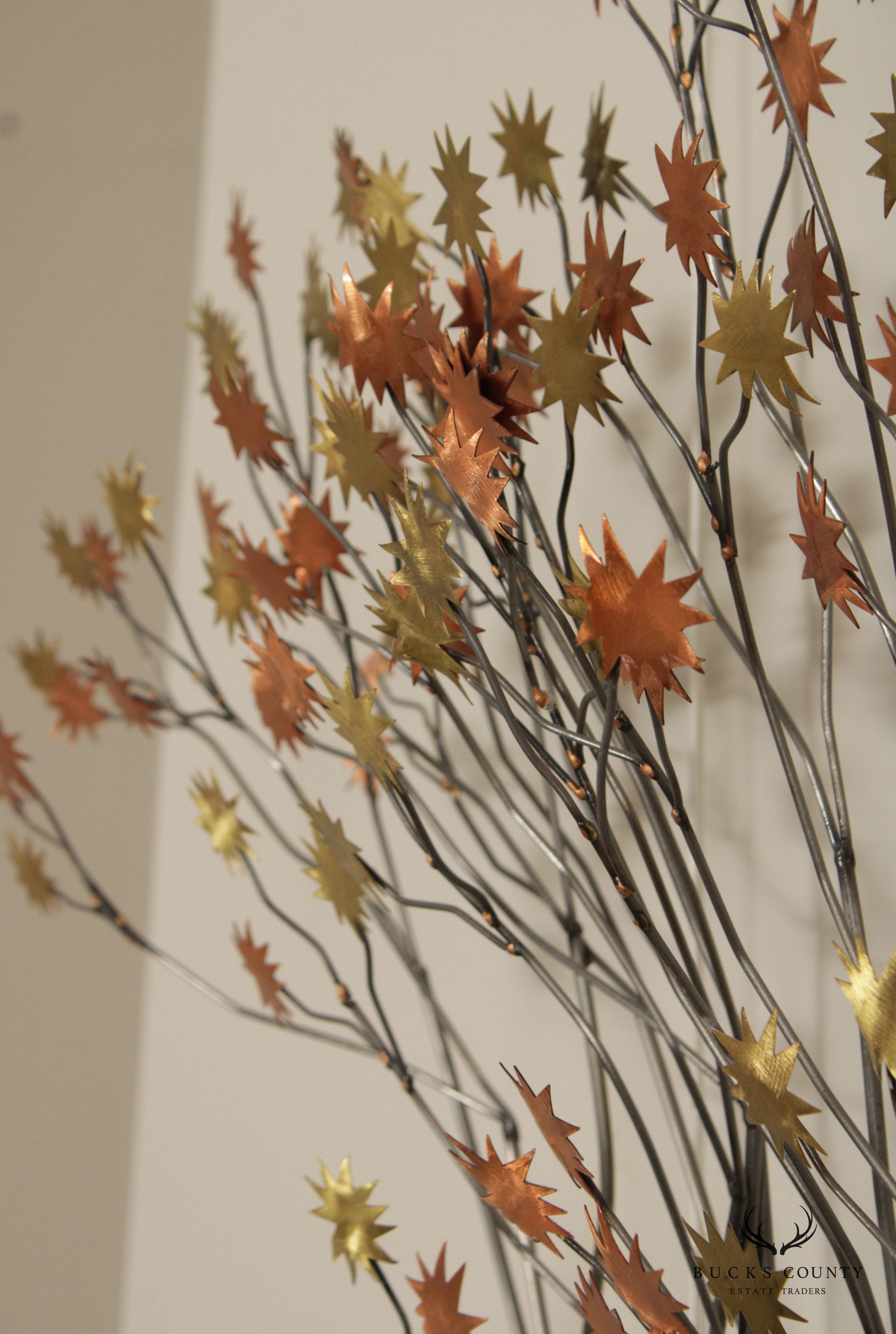 Modern Tree And Star Leaf Form Metal Wall Sculpture