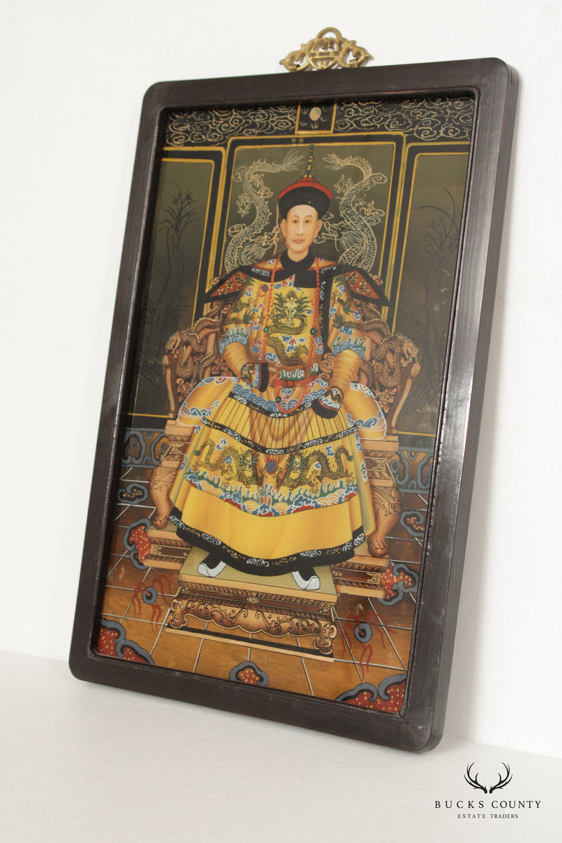 Chinese Emperor and Empress Reverse Painted Glass Portraits