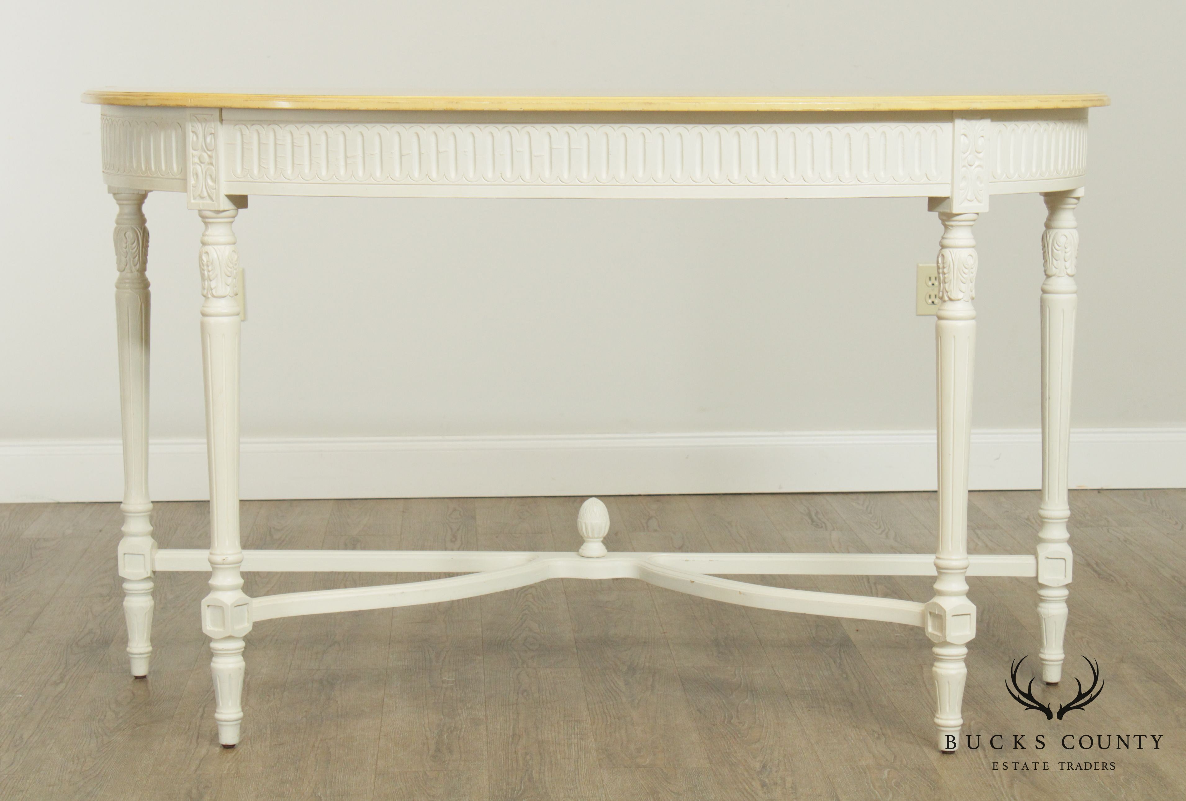 French Louis XVI Style Painted Demilune Console Table (A)