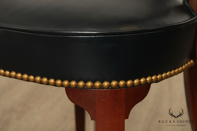 Kittinger Mahogany & Tufted Black Leather Office Armchair