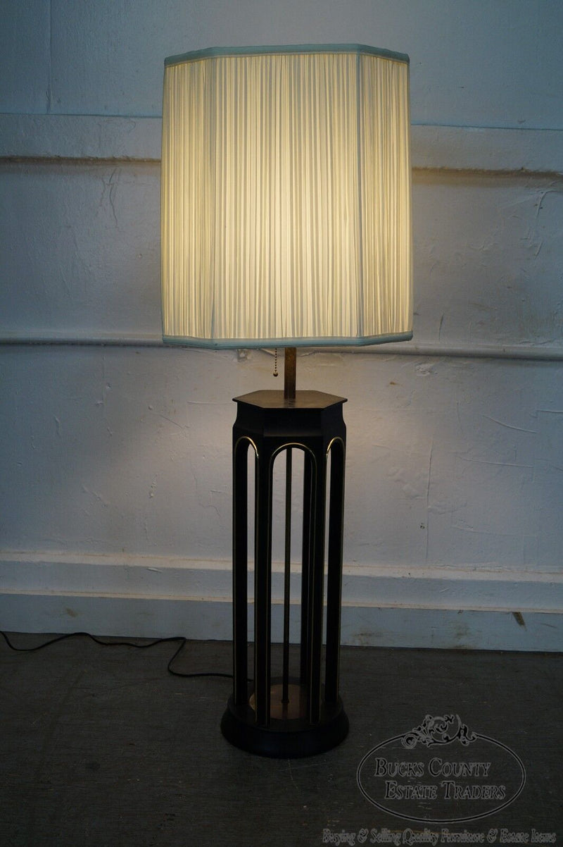 Mid Century Modern Tommi Parzinger Style Black & Gold Table Lamp w/ Shade