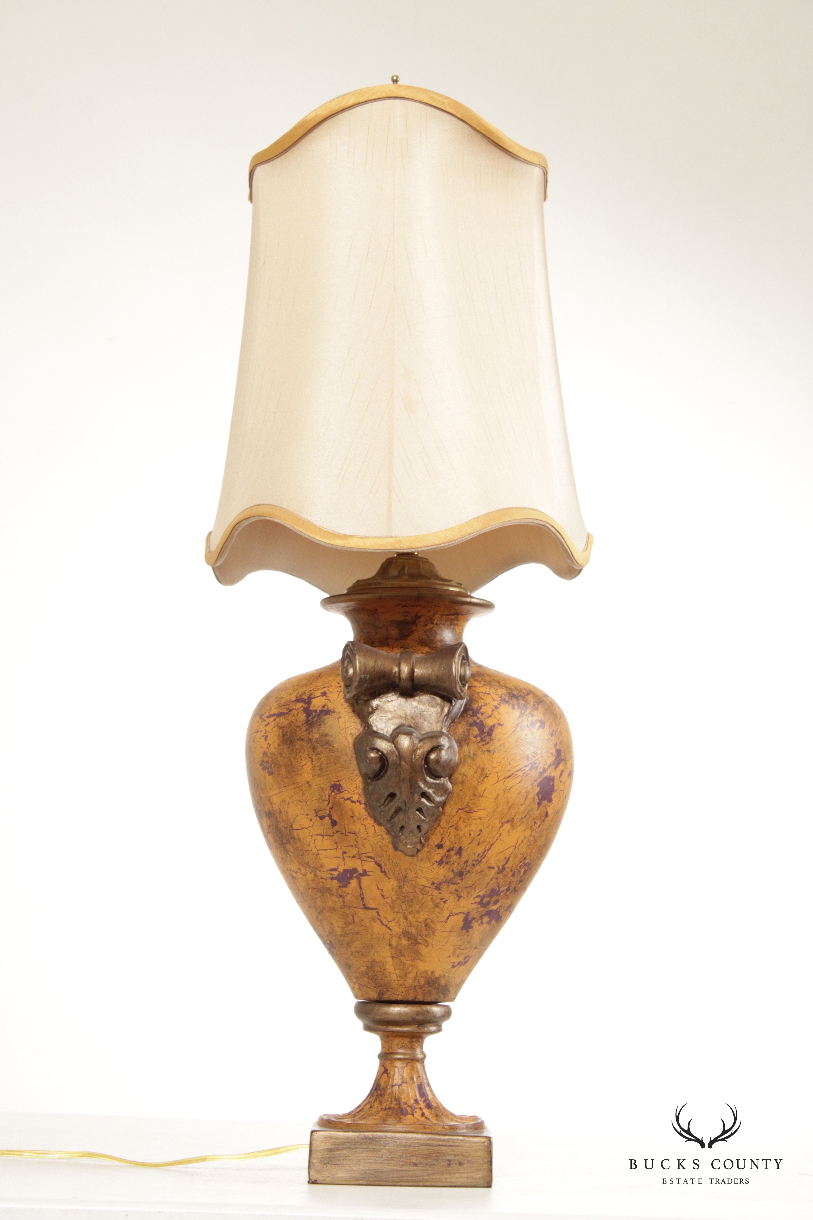 Italian Style Painted Urn Table Lamp with Custom Shade