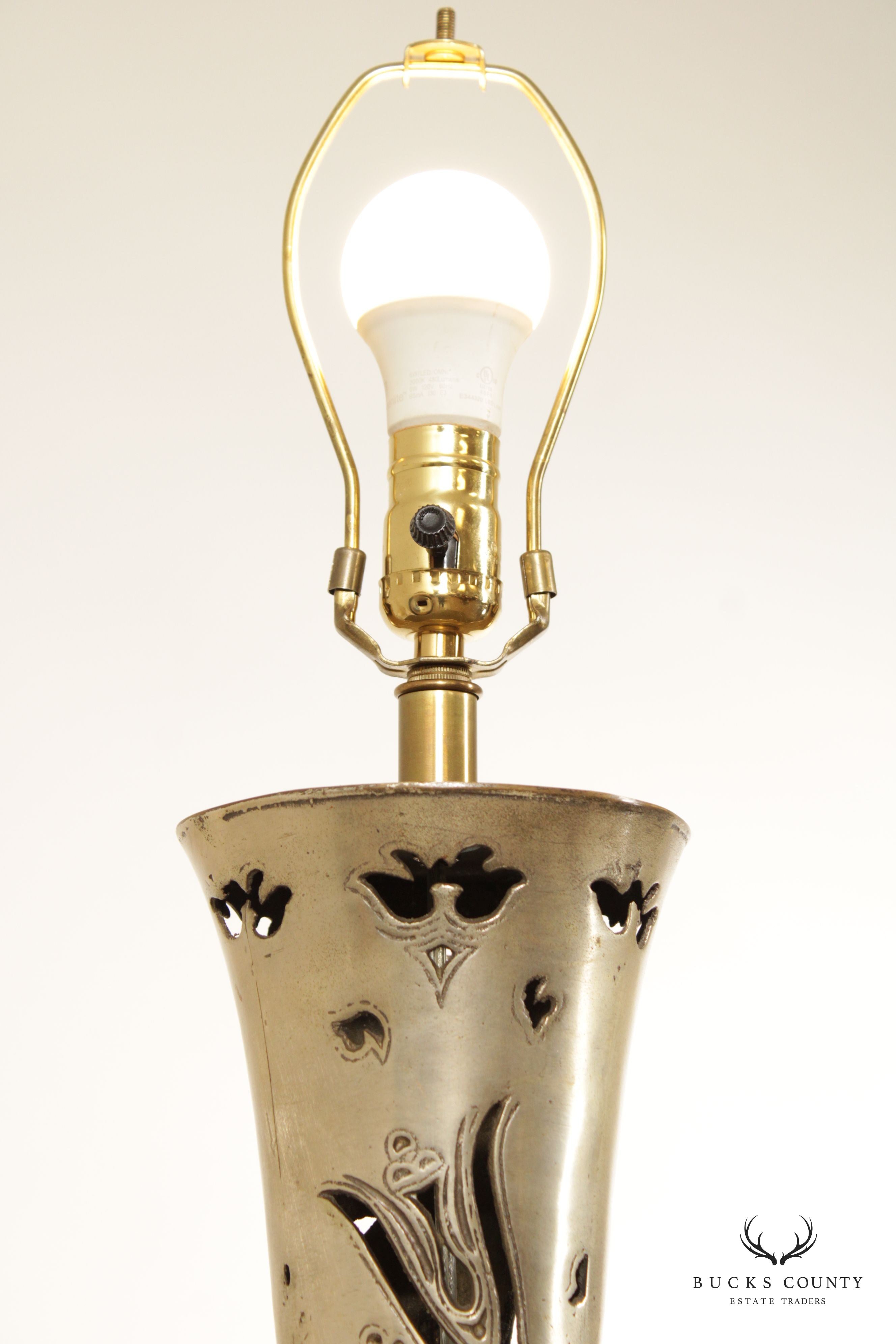 Mid Century Pierced Brass Butterfly Table Lamp