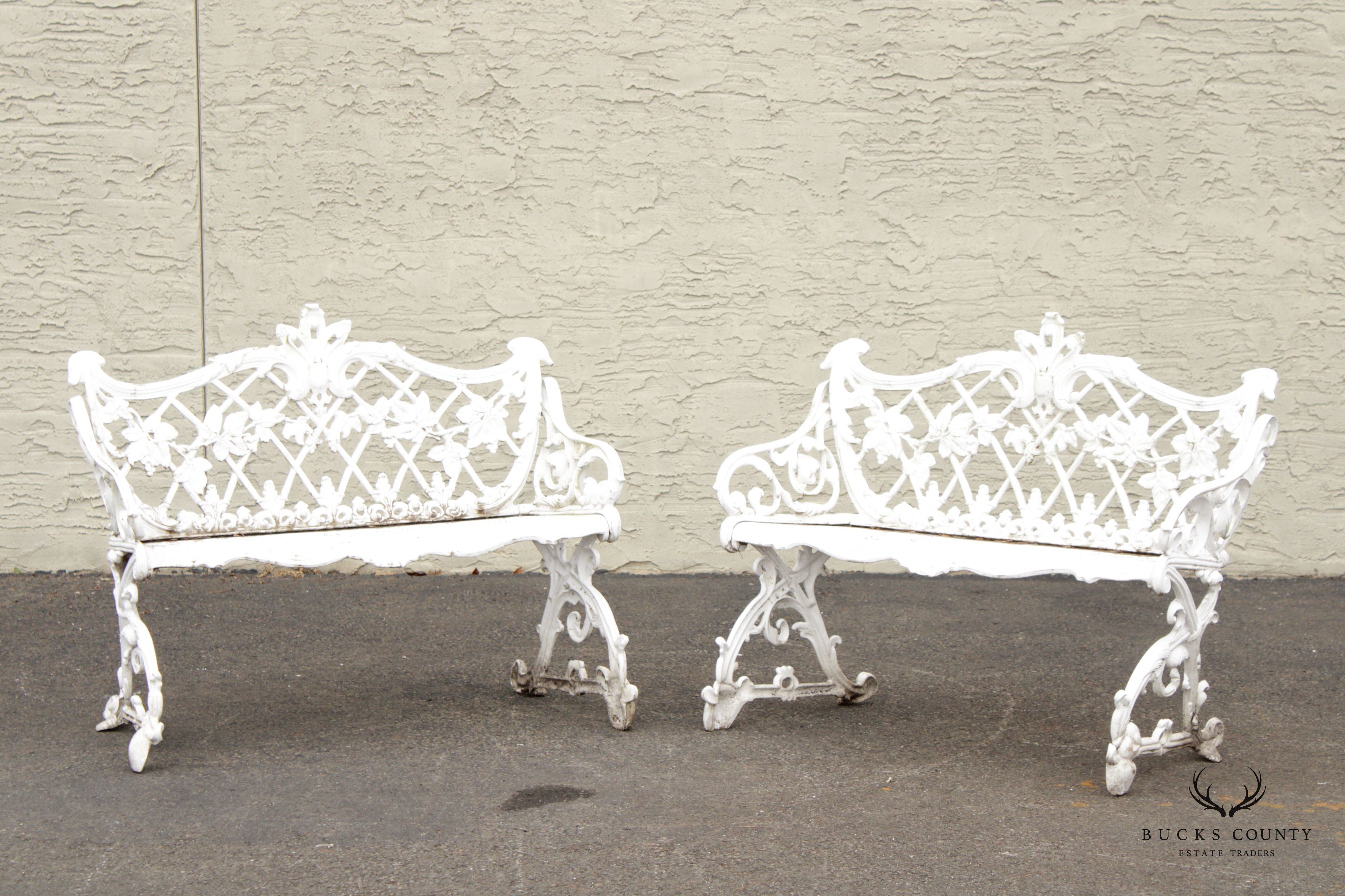 Victorian Style Quality Pair Cast Aluminum Garden Benches