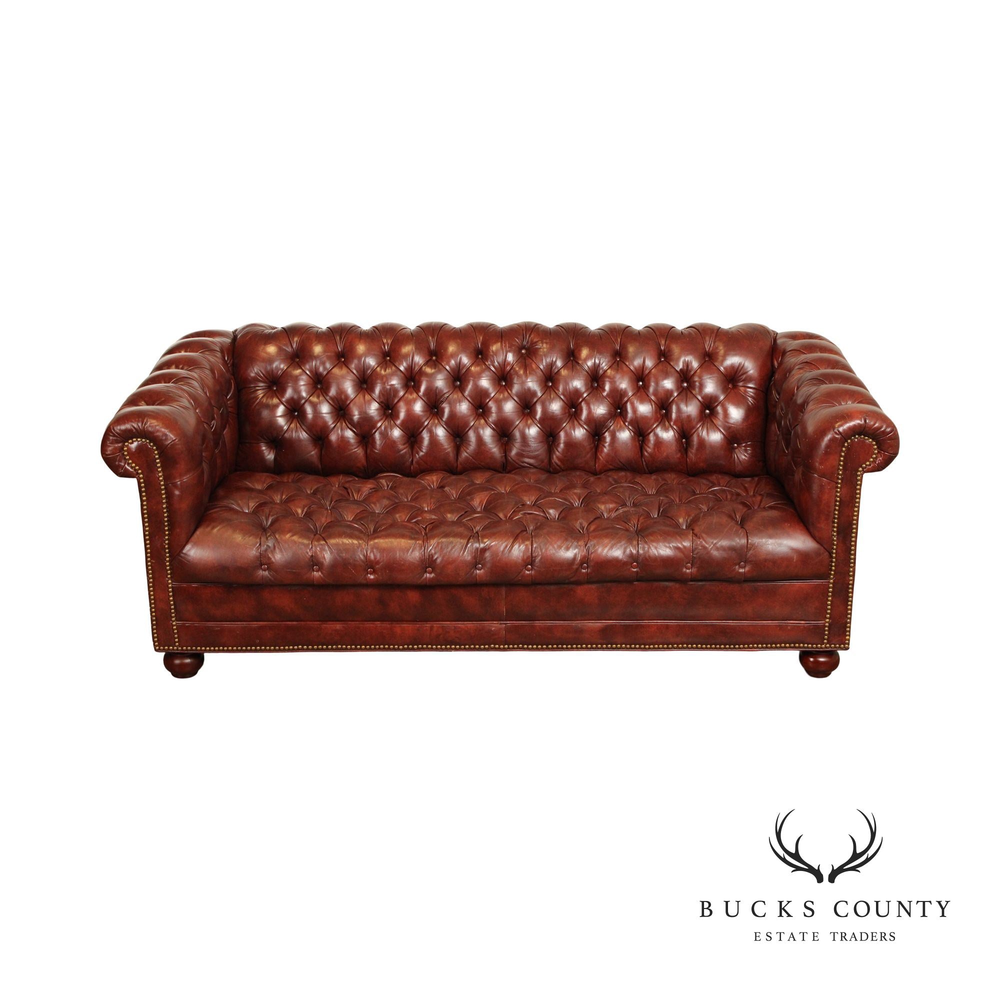 English Traditional Tufted Leather Chesterfield Style Sofa