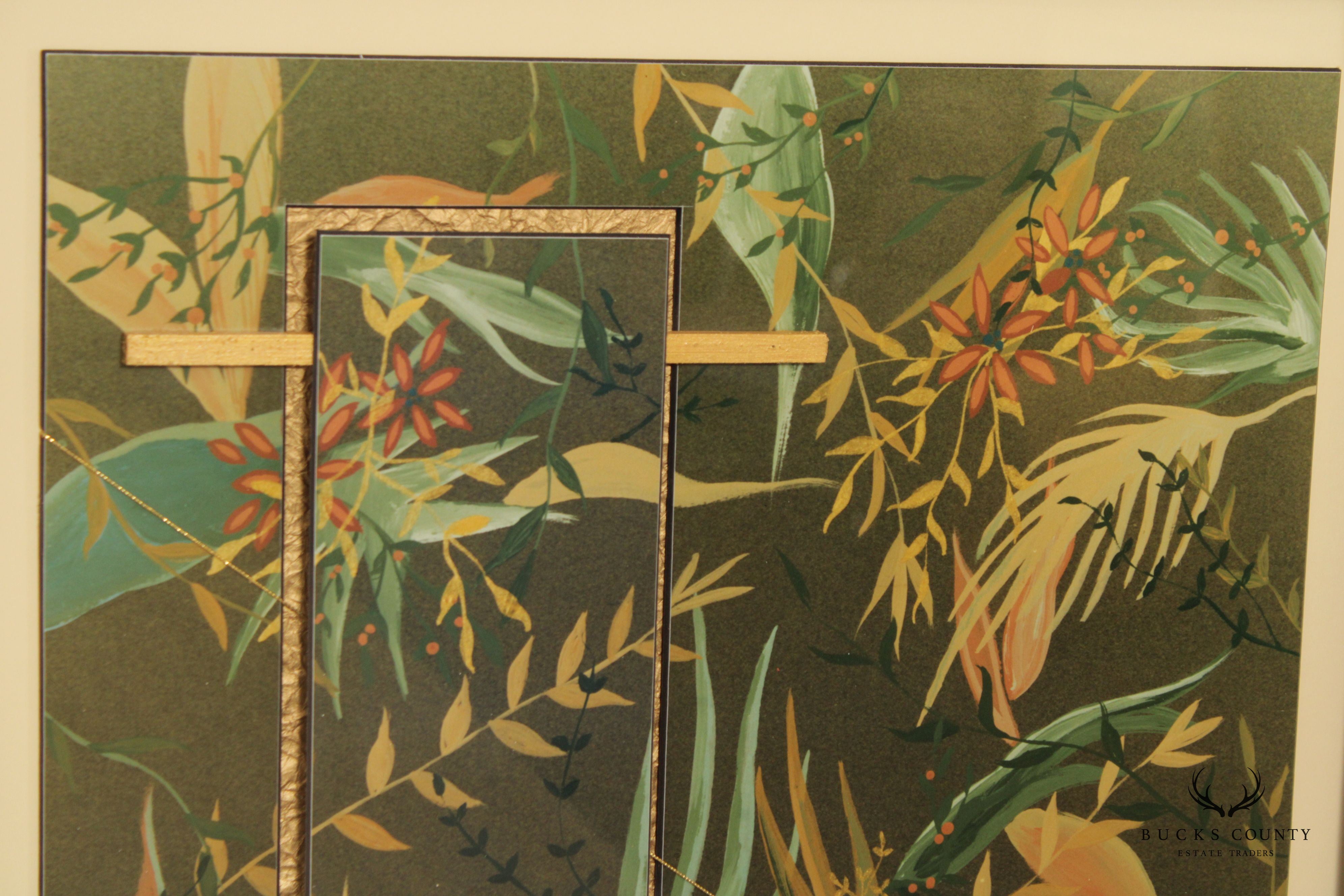 Vintage 'Rain Forest' Mixed Media Collage, Signed 'P. Fitch'