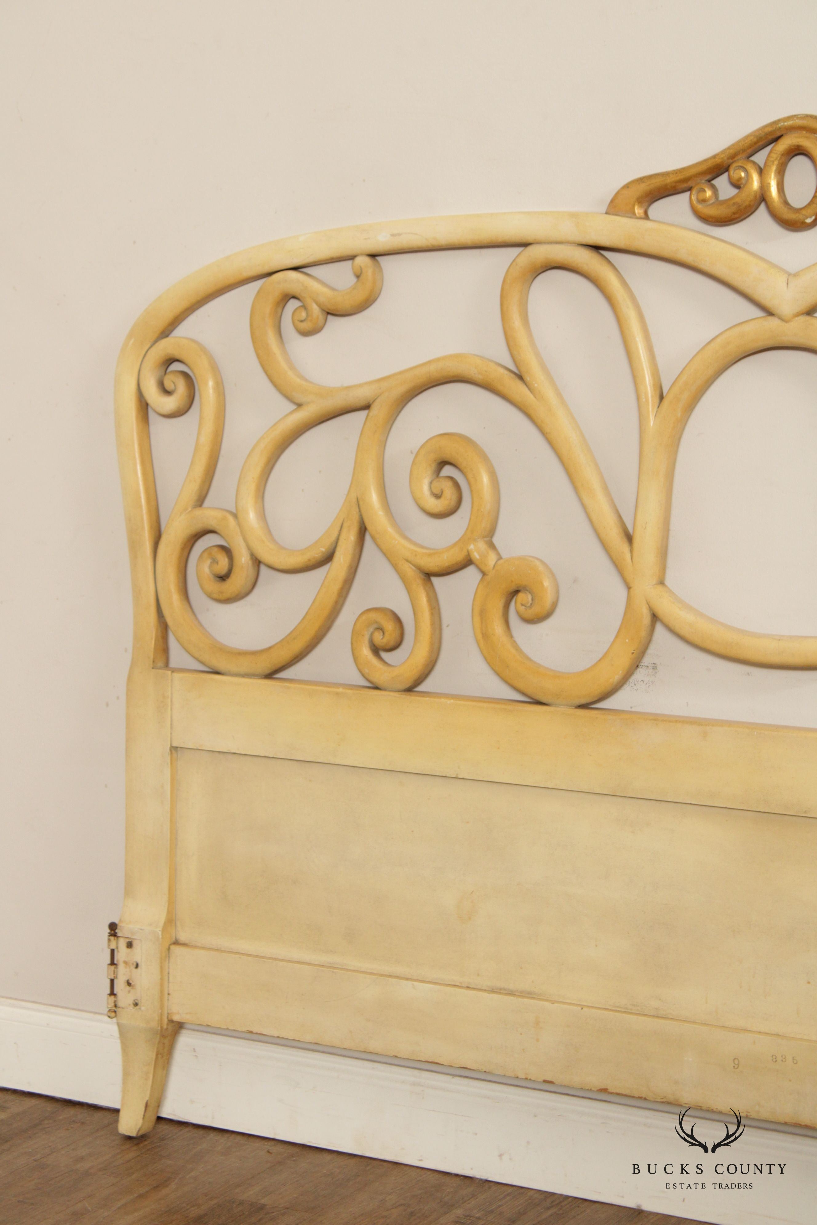 Hollywood Regency Cream Painted King Size Headboard