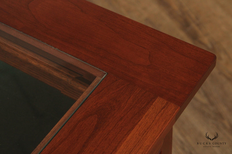 Chippendale Style Cherry Two Drawer Vitrine Curio Display Side Table
