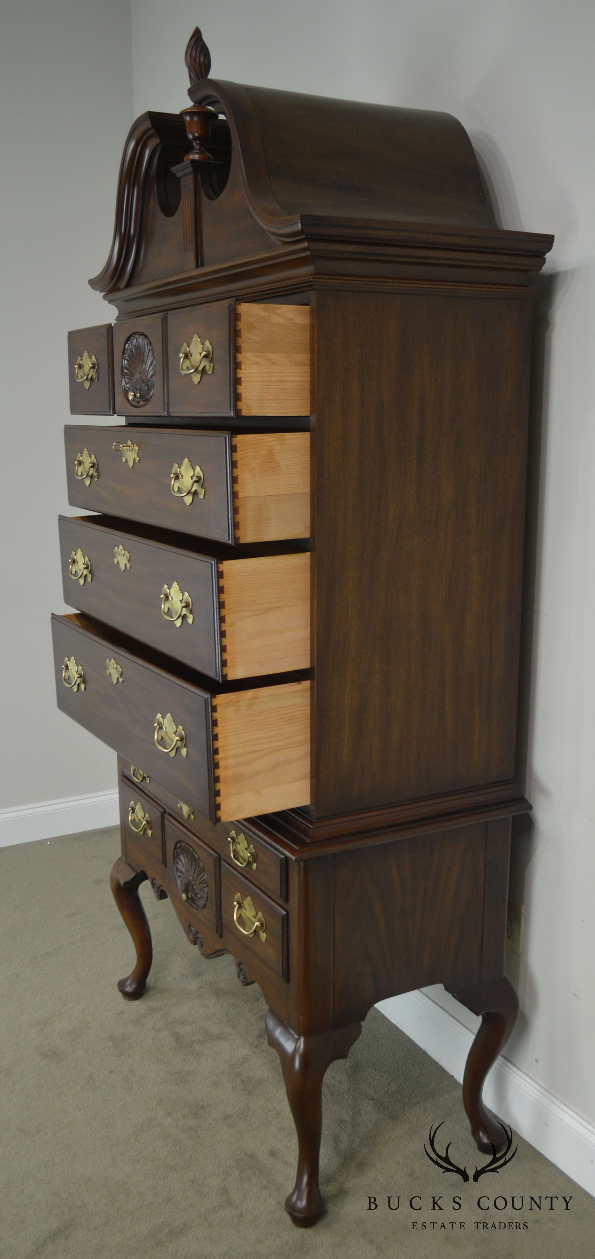 Henkel Harris Mahogany Queen Anne Philadelphia Bonnet Top Highboy