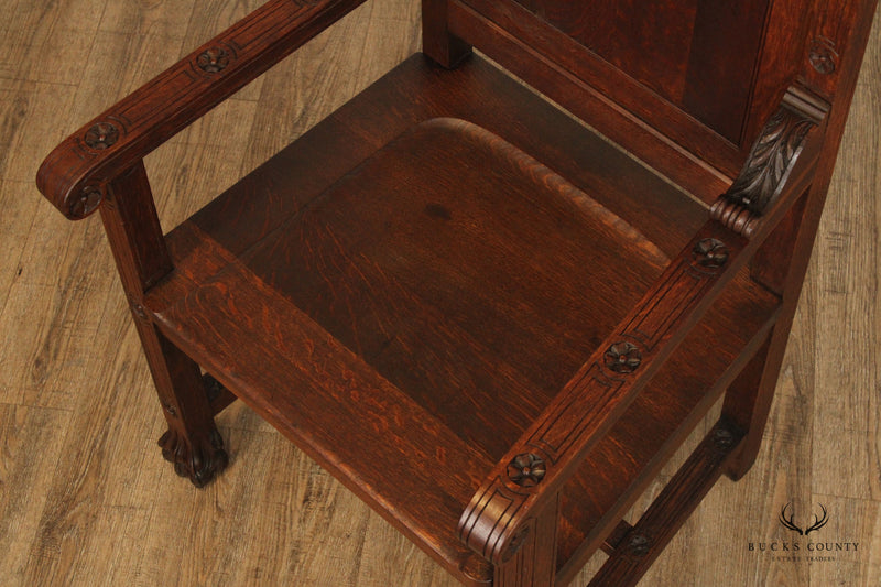 English Traditional Pair of Carved Oak Wainscot Armchairs