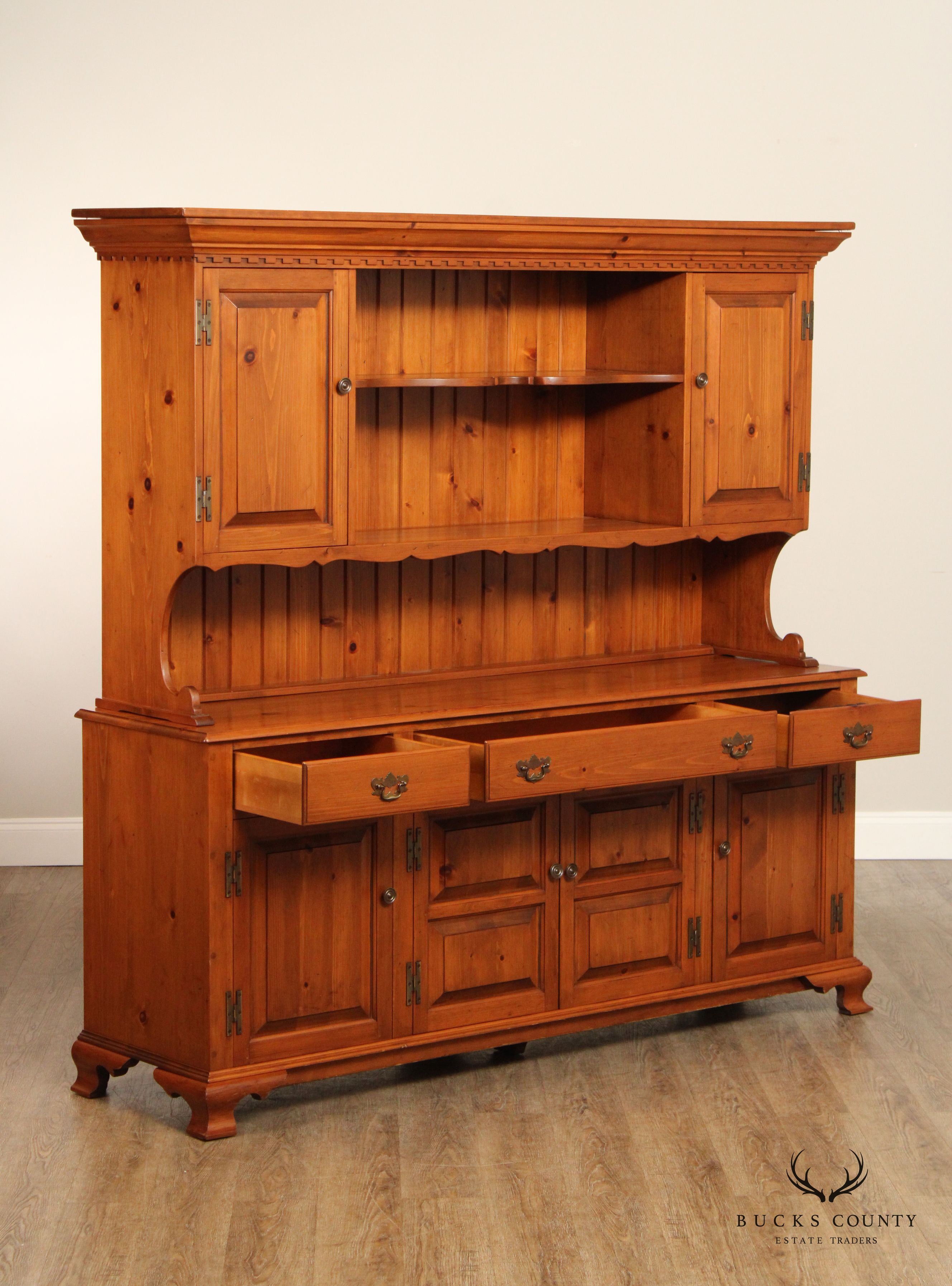 Farmhouse Chippendale Style Vintage Pine Stepback Hutch