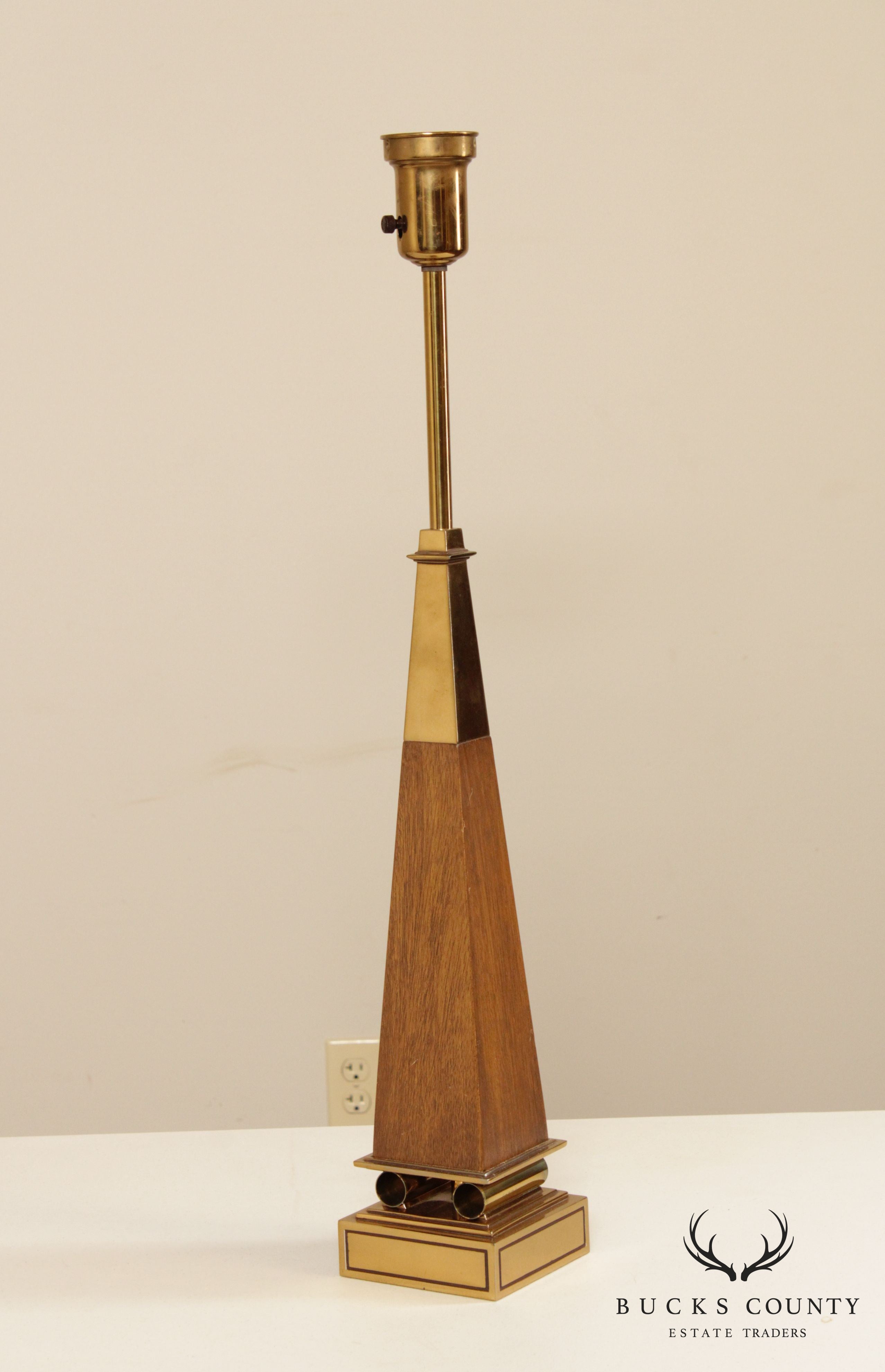 Stiffel Mid Century Brass & Walnut Obelisk Table Lamp