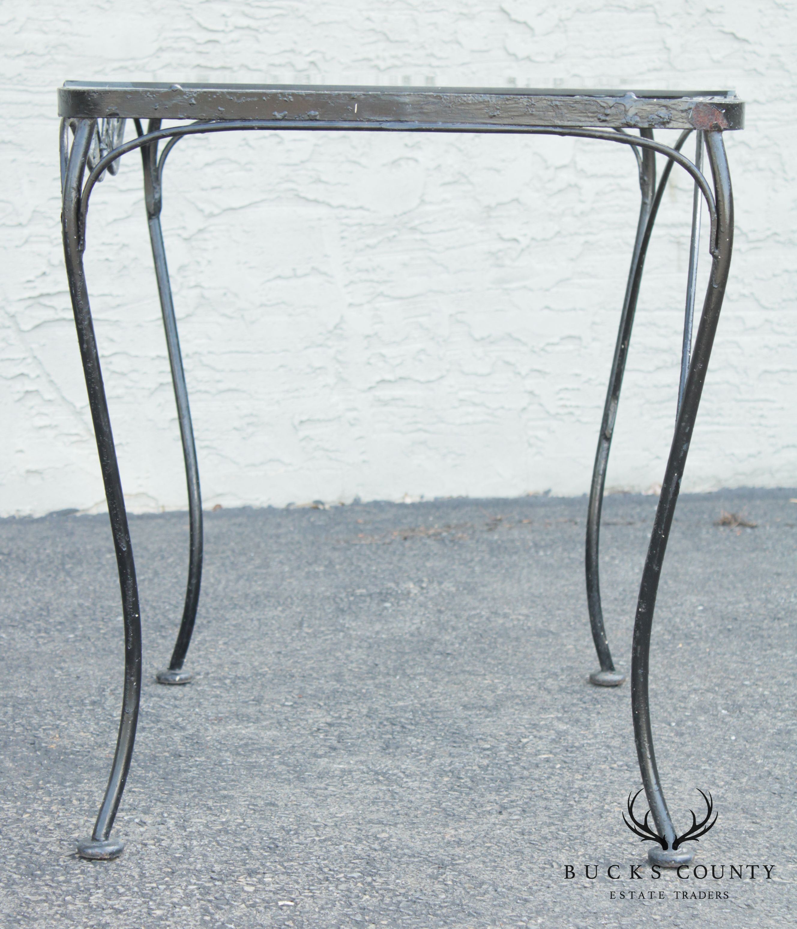 Woodard Chantilly Rose Vintage Wrought Iron Glass Top Patio, Garden Table