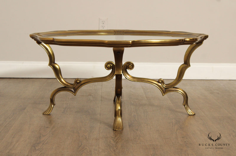 Italian Rococo Style Glass Top Brass Coffee Table