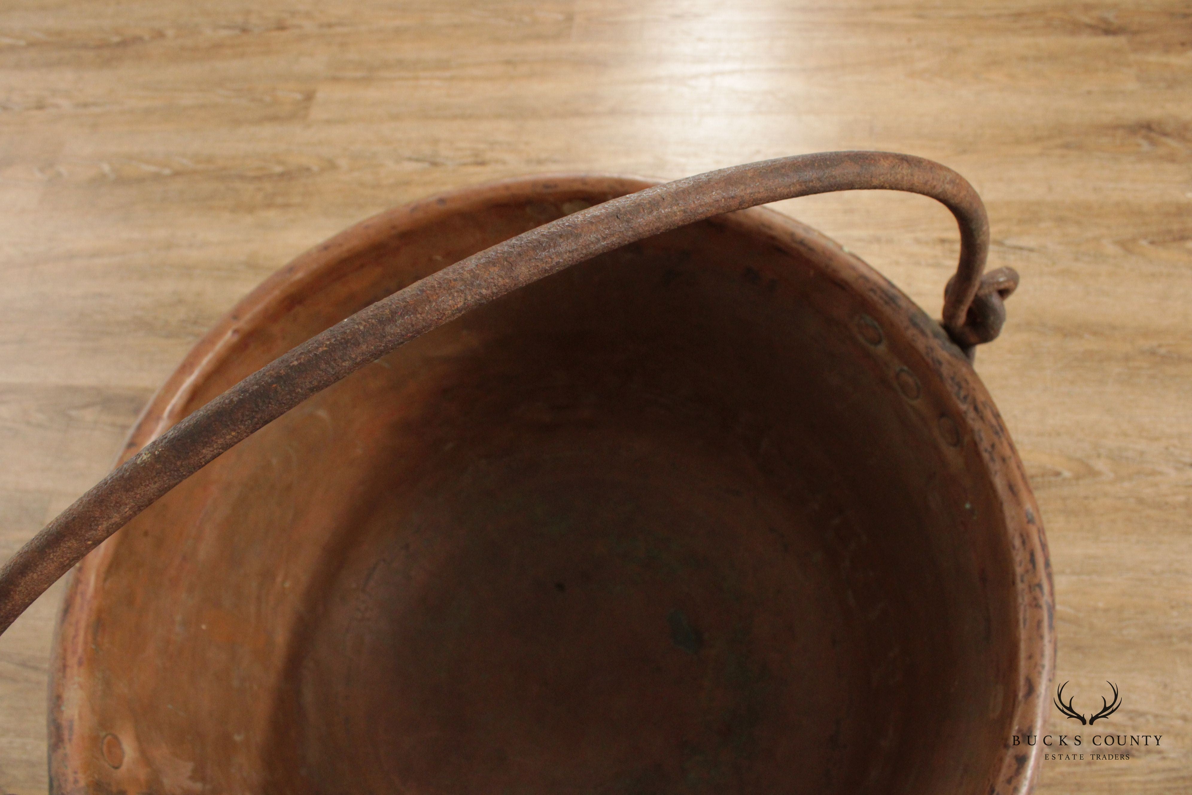 Antique Hammered Copper Pot with Iron Handle