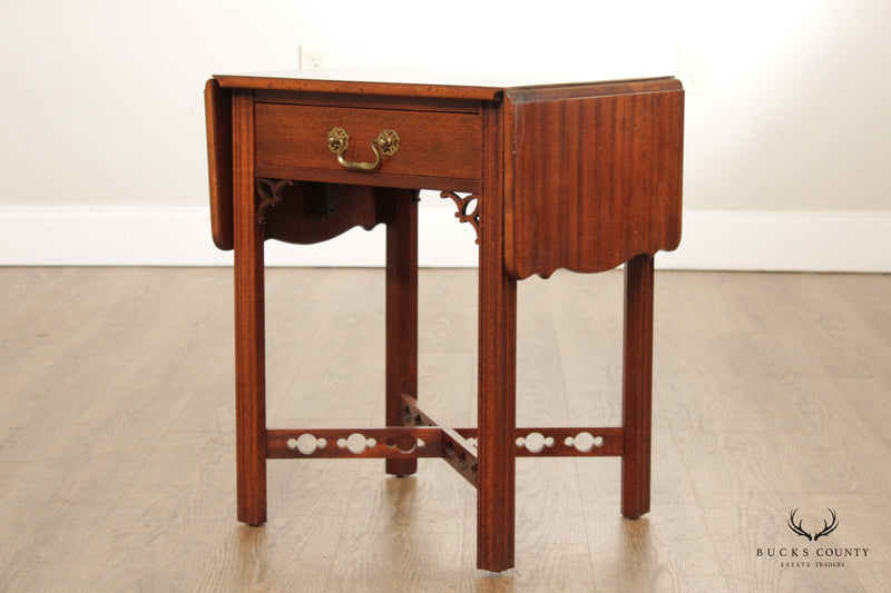 Chinese Chippendale Style Vintage Mahogany Drop-Leaf Pembroke Table