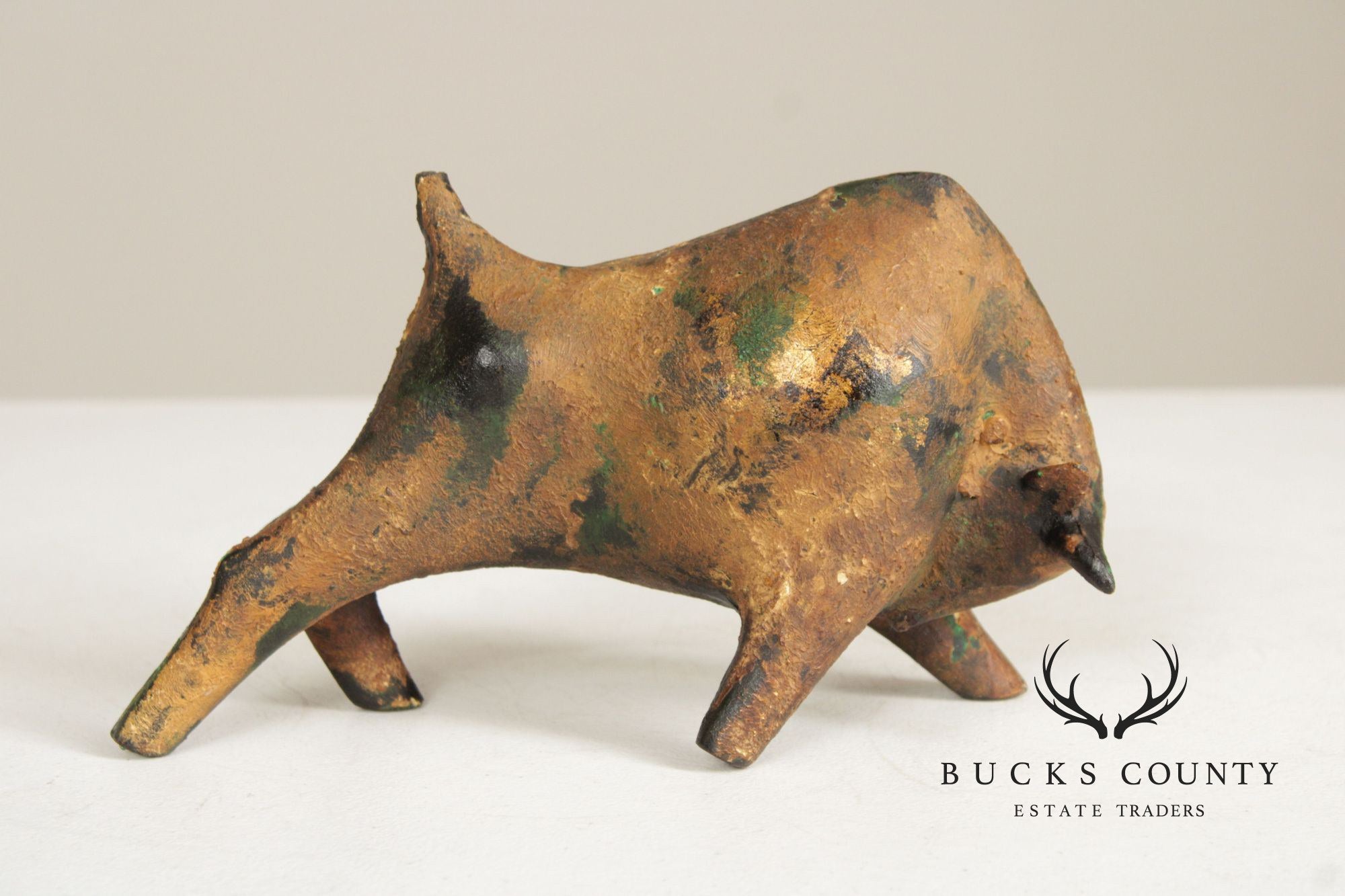 Mid Century Modern Cast Iron Bull Sculpture