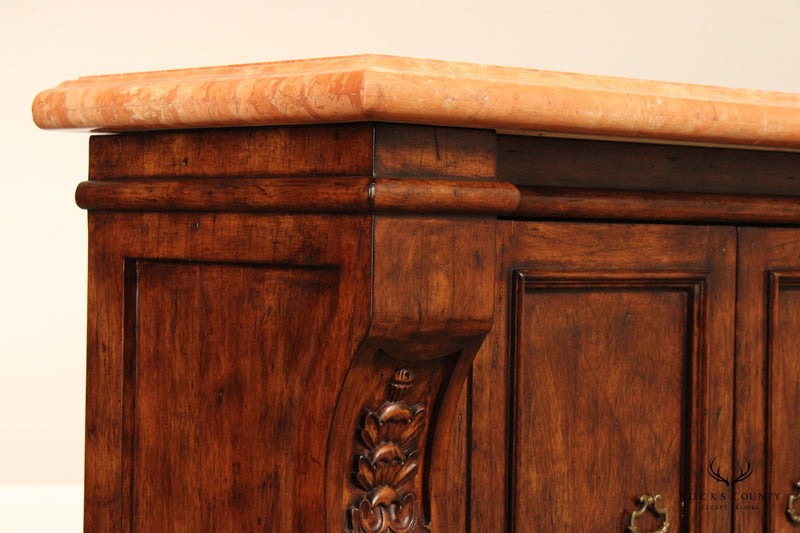 French Renaissance Style Marble Top Sideboard Credenza