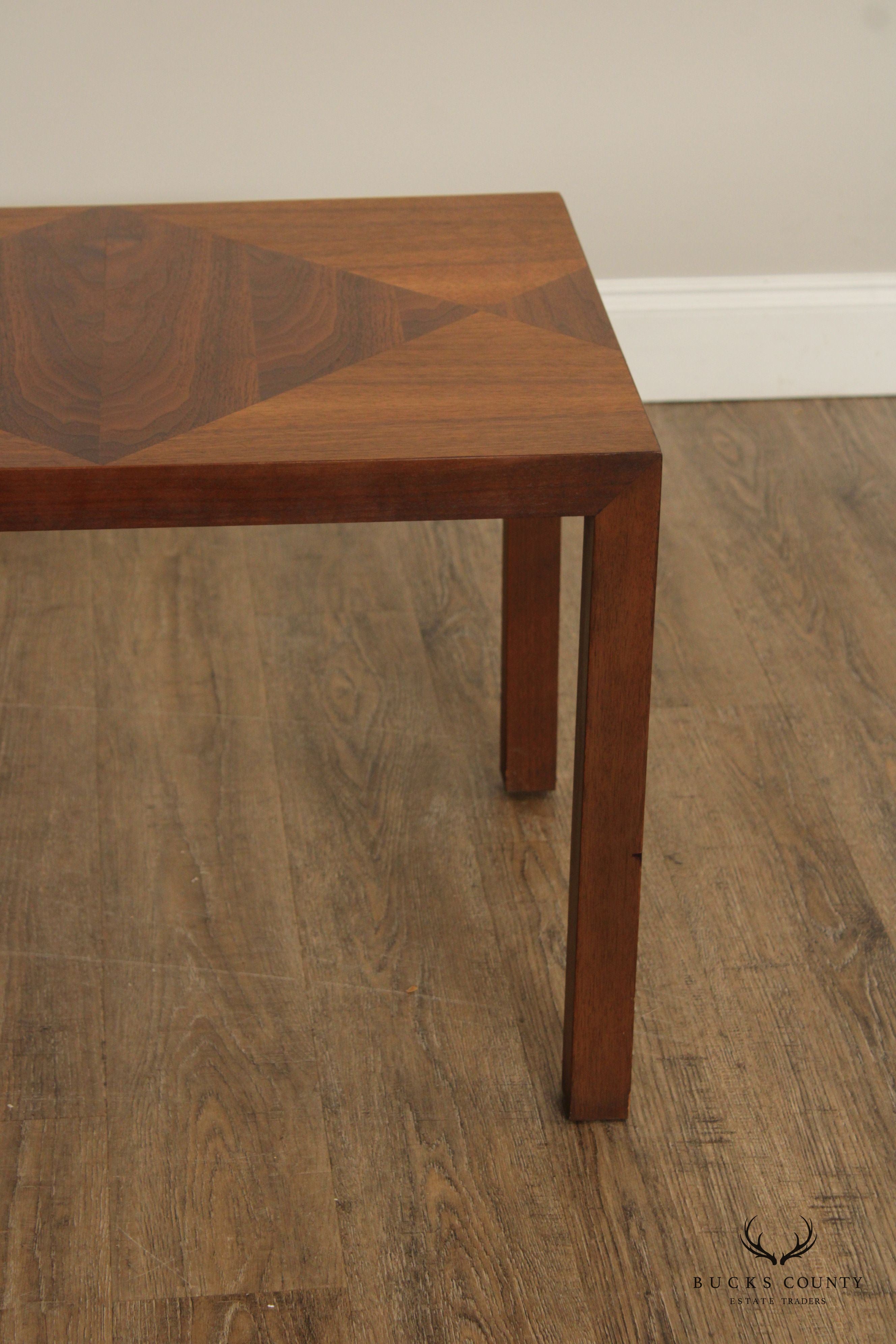 LANE MID CENTURY MODERN INLAID PARSONS STYLE SQUARE WALNUT SIDE TABLE