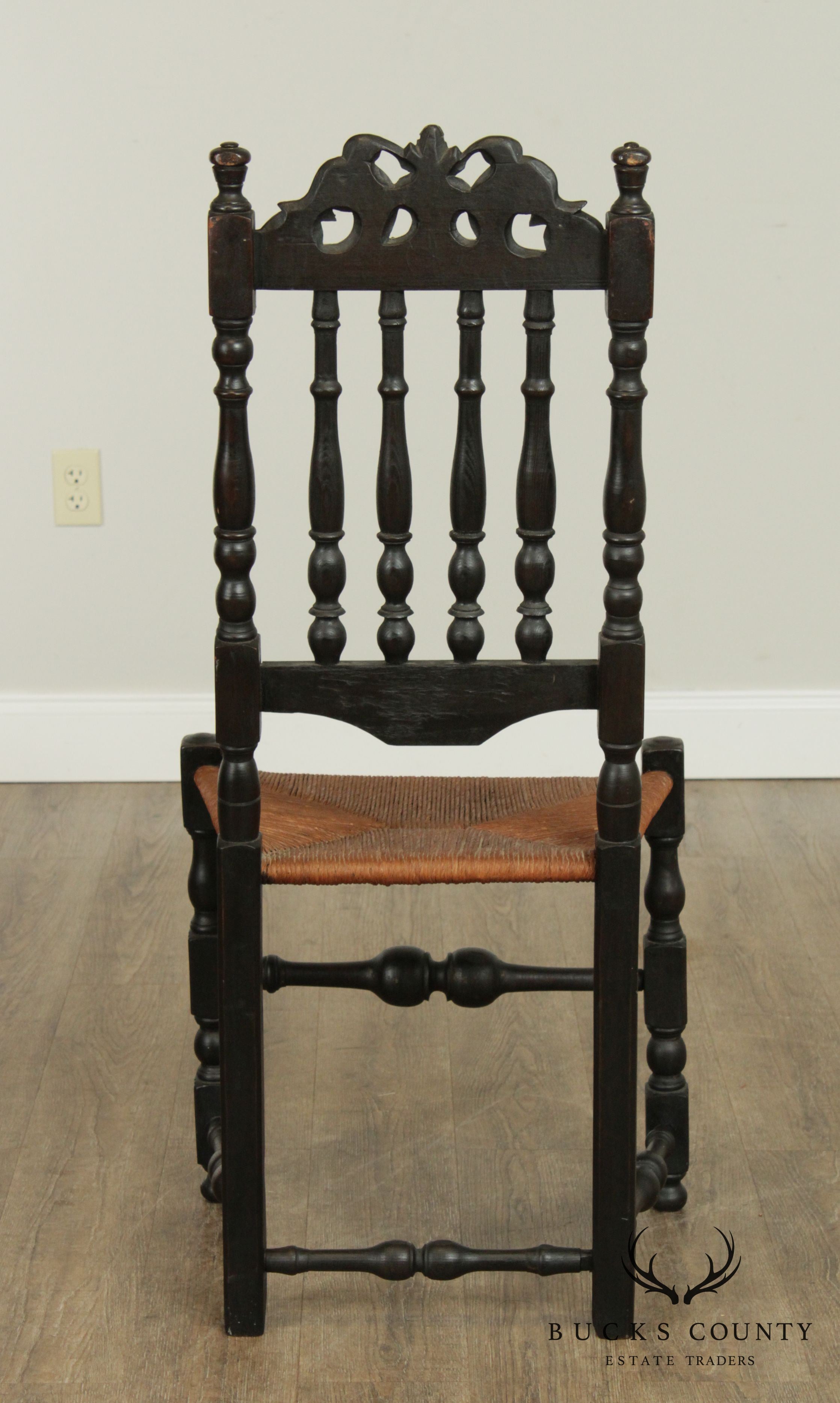 Custom Reproduction Carved Bannister Back, Rush Seat Side Chair